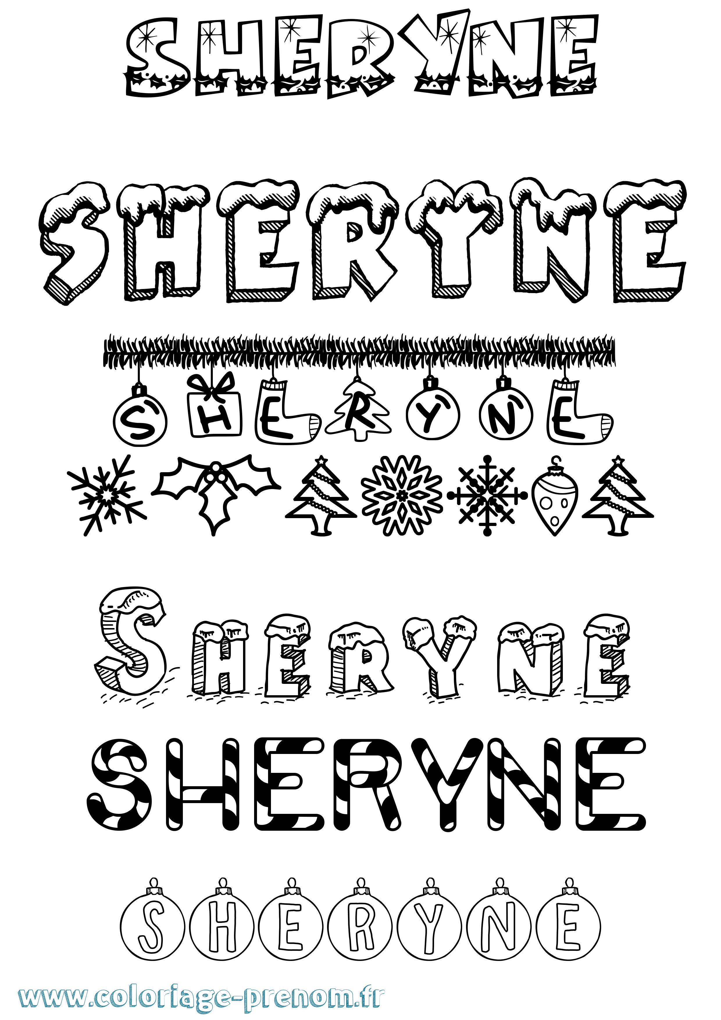 Coloriage Sheryne Noël Coloriage prénom Sheryne Noël