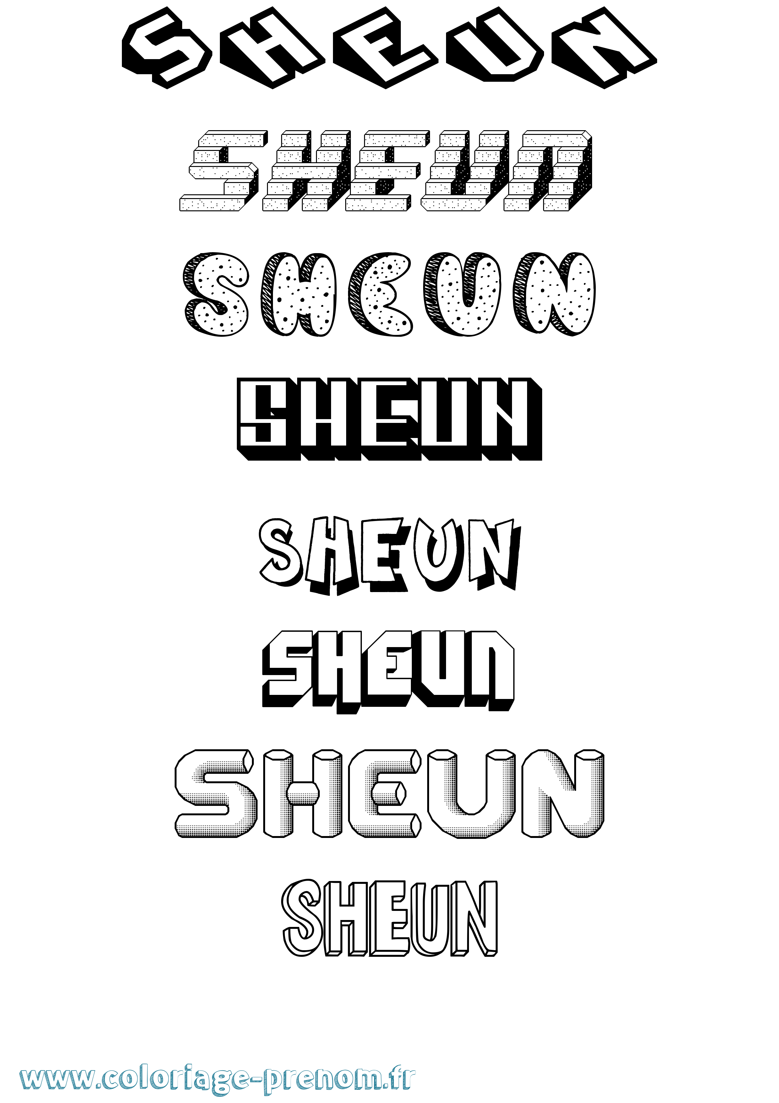 Coloriage Sheun Effet 3D Coloriage prénom Sheun Effet 3D