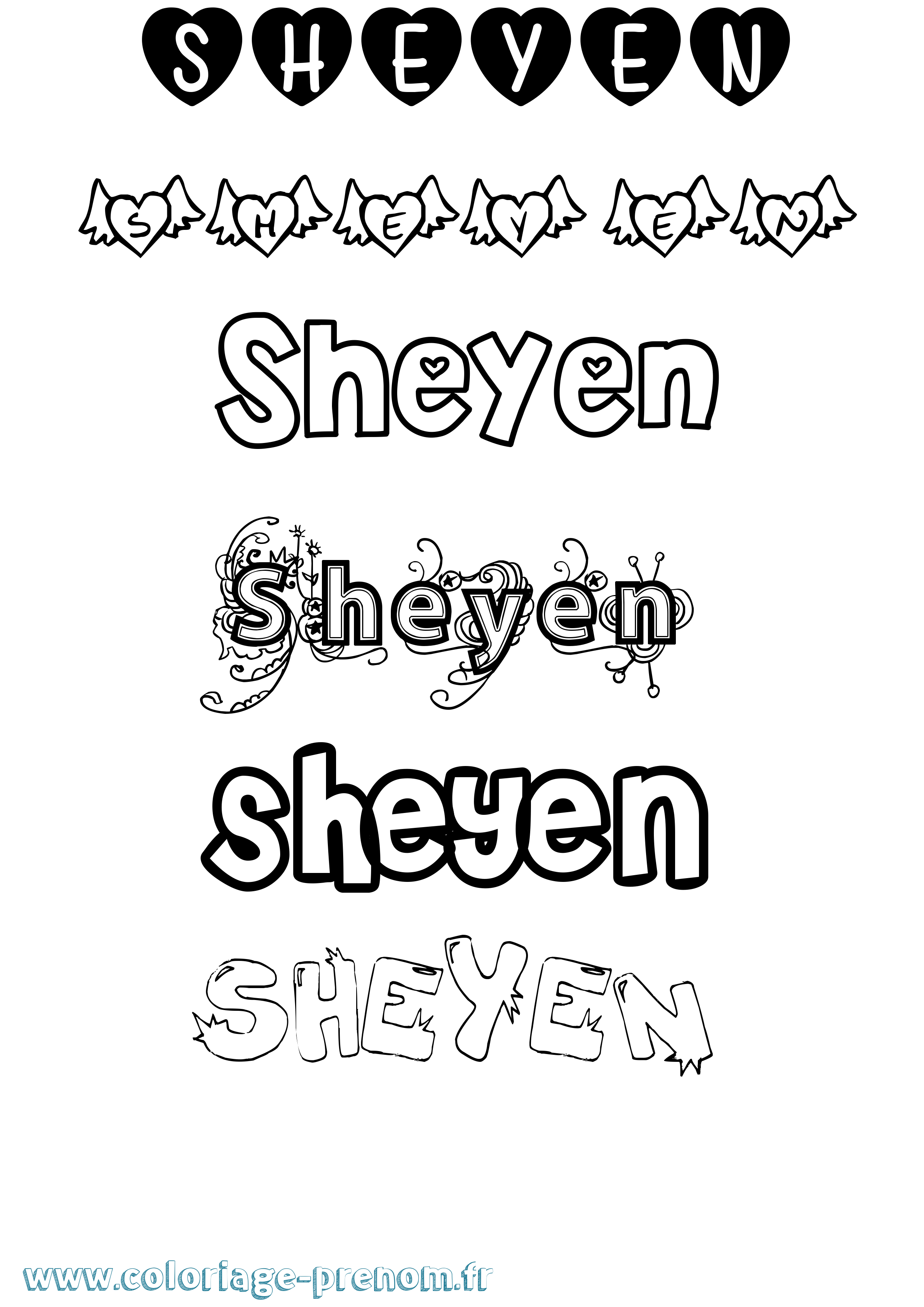 Coloriage Sheyen Girly Coloriage prénom Sheyen Girly