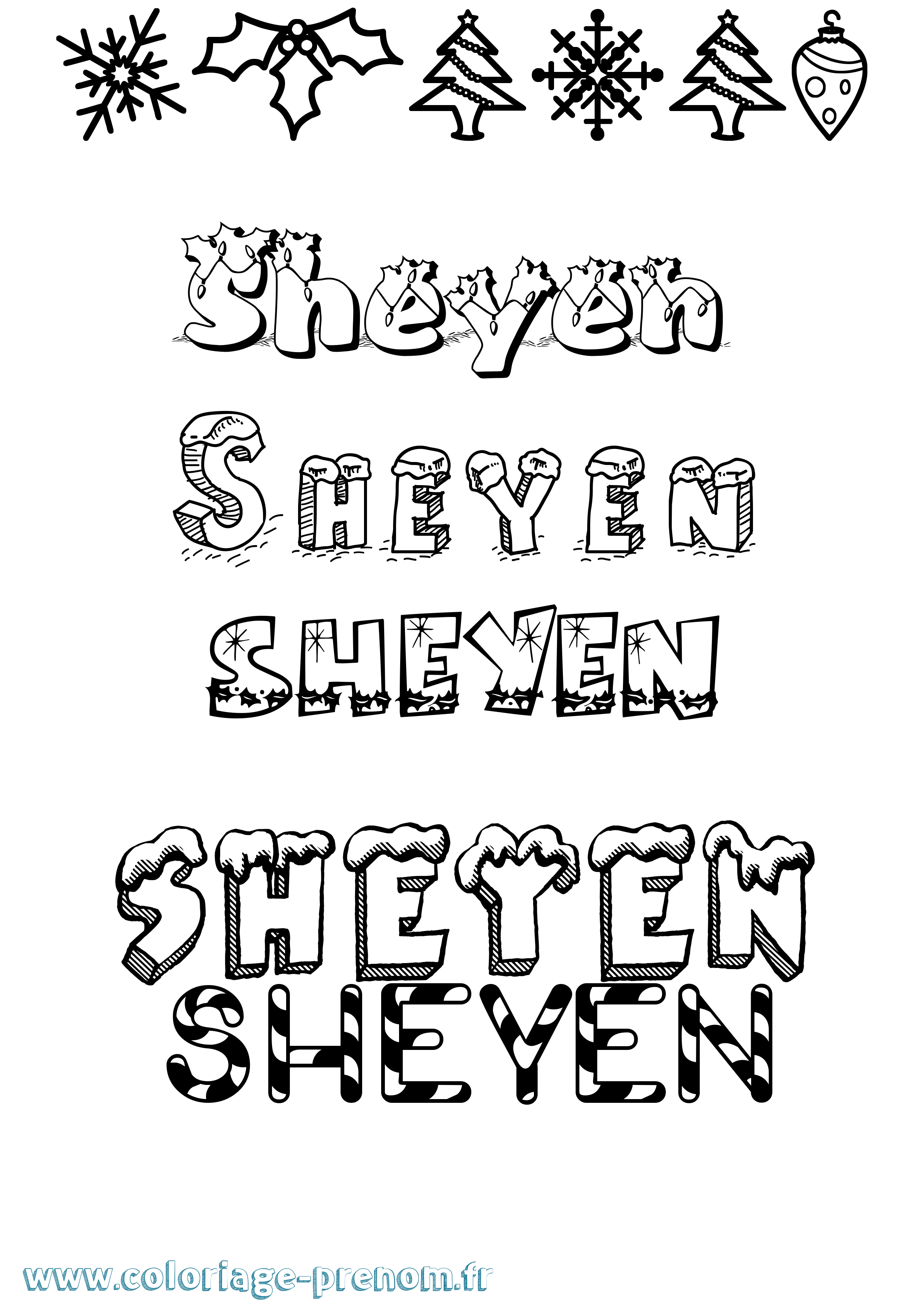 Coloriage Sheyen Noël Coloriage prénom Sheyen Noël