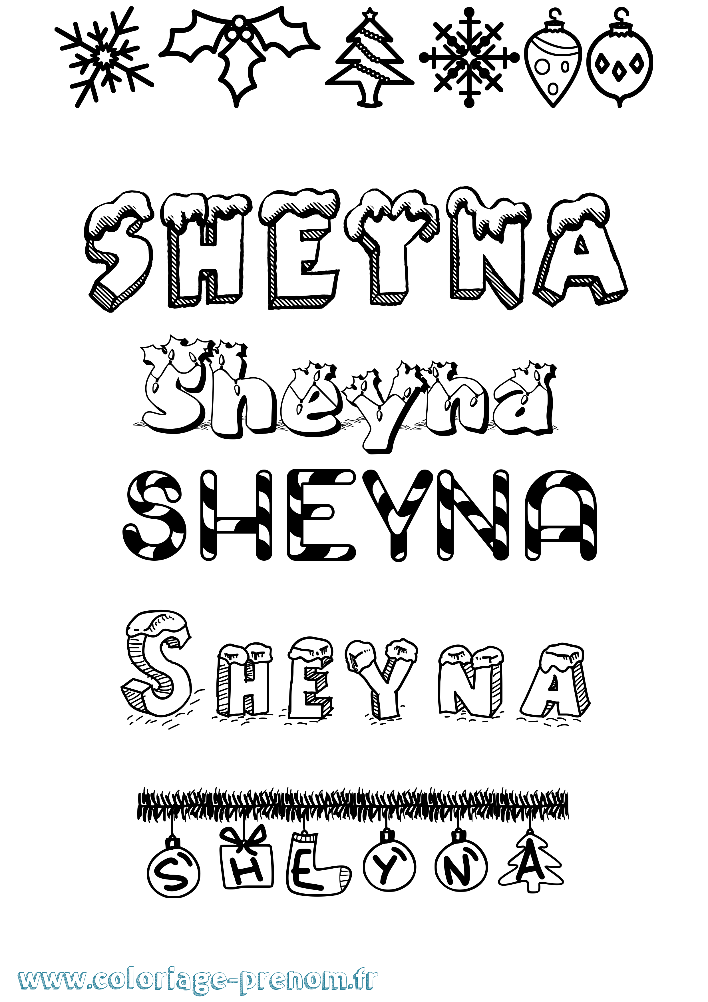 Coloriage Sheyna Noël Coloriage prénom Sheyna Noël