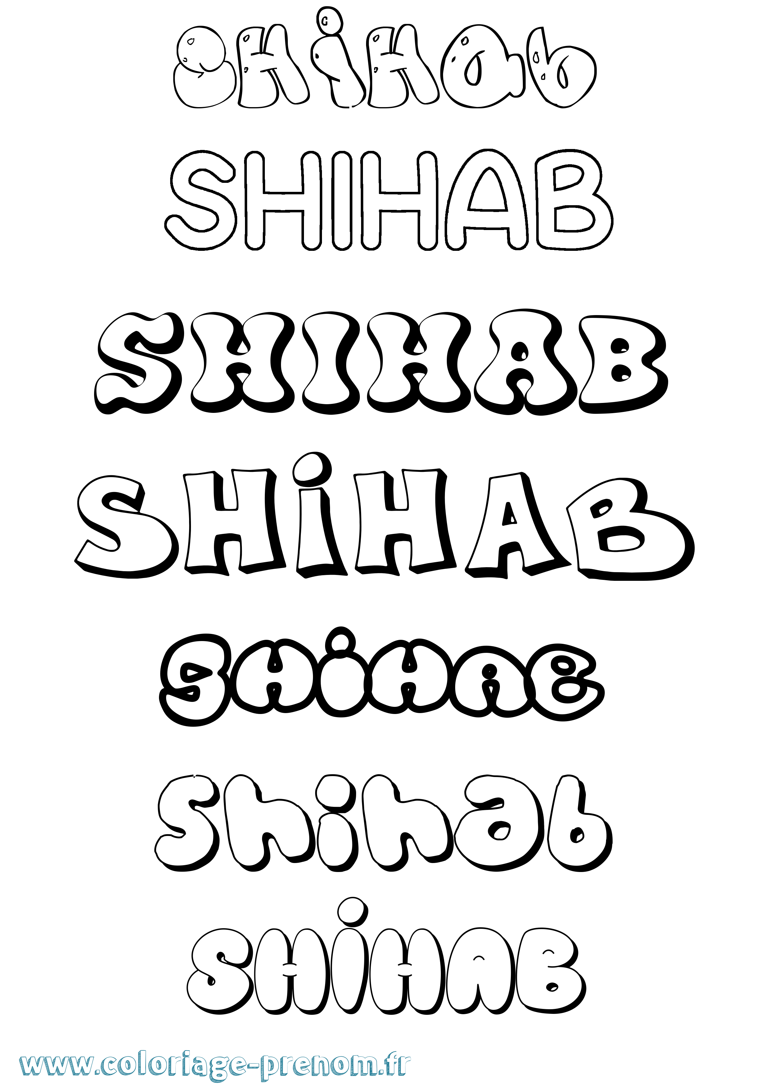 Coloriage Shihab Bubble Coloriage prénom Shihab Bubble