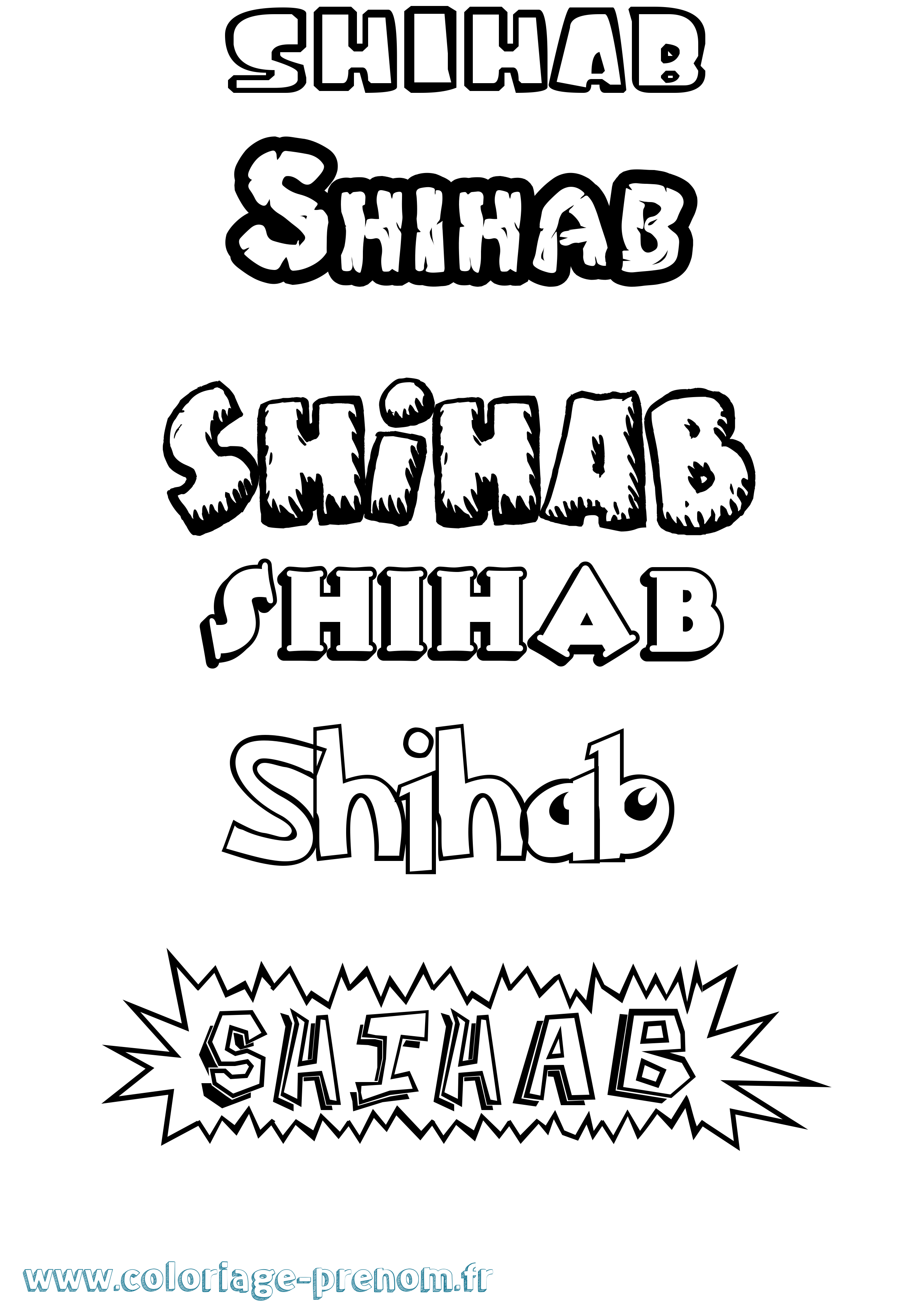 Coloriage Shihab Dessin Animé Coloriage prénom Shihab Dessin Animé
