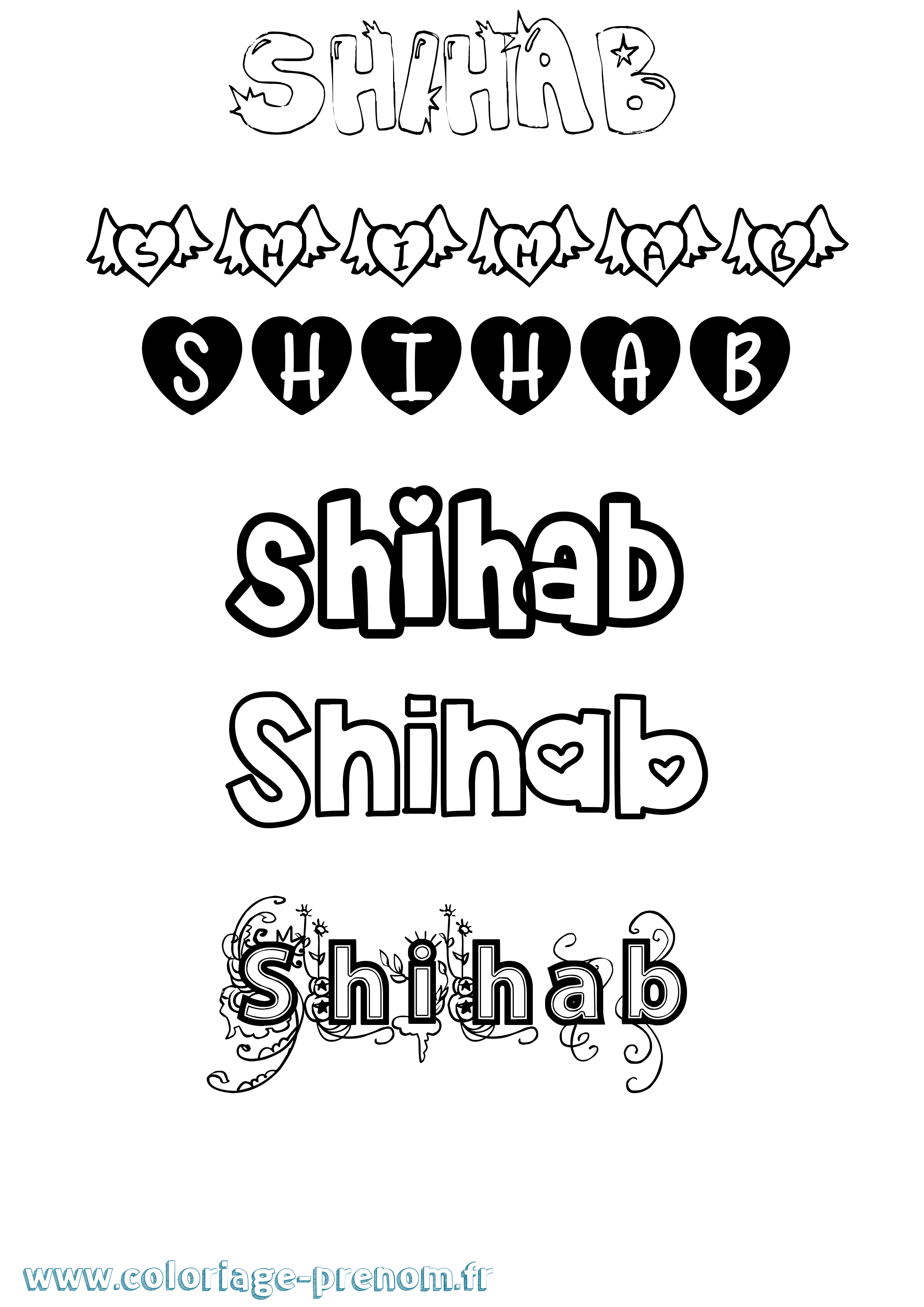 Coloriage Shihab Girly Coloriage prénom Shihab Girly