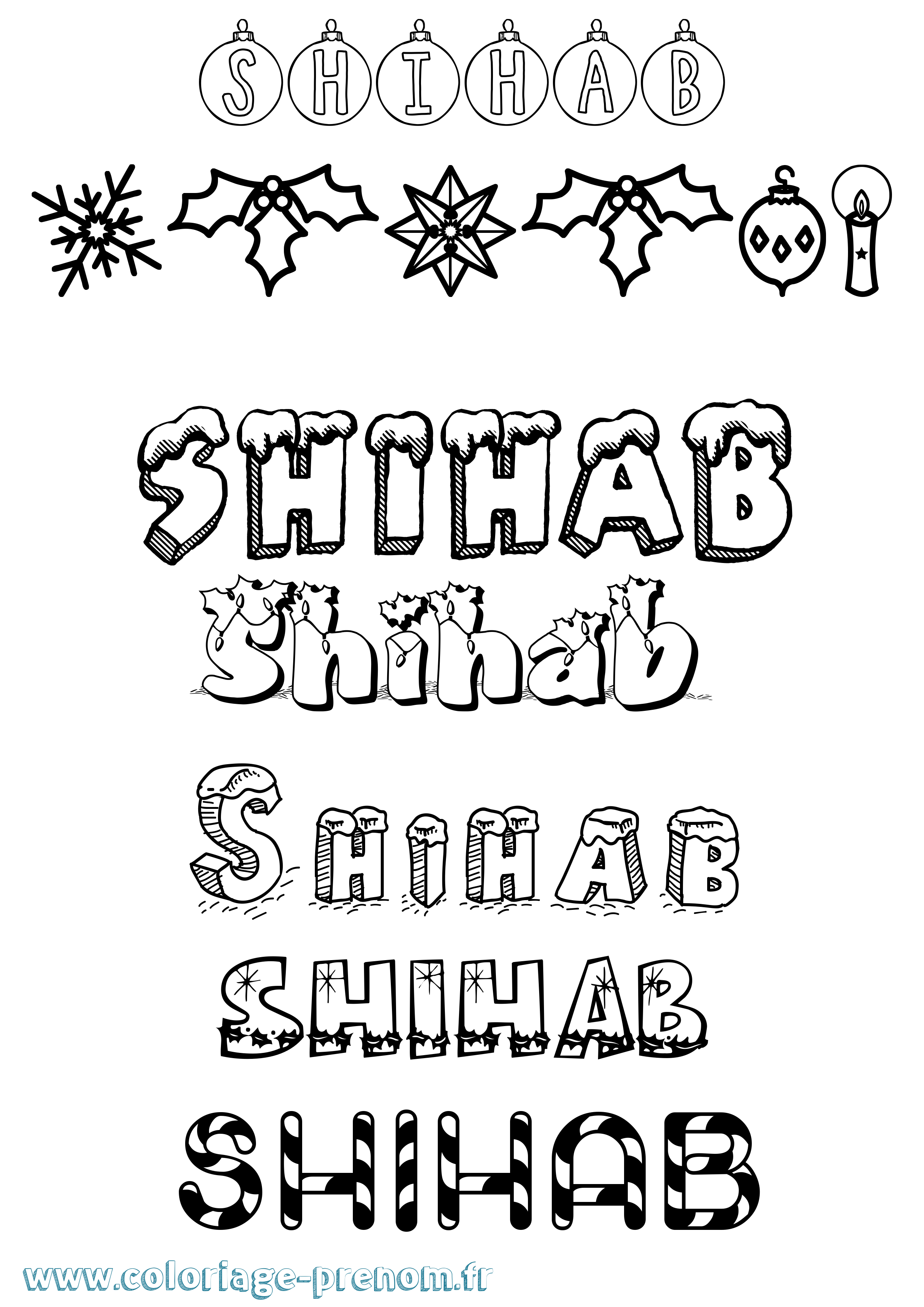 Coloriage Shihab Noël Coloriage prénom Shihab Noël