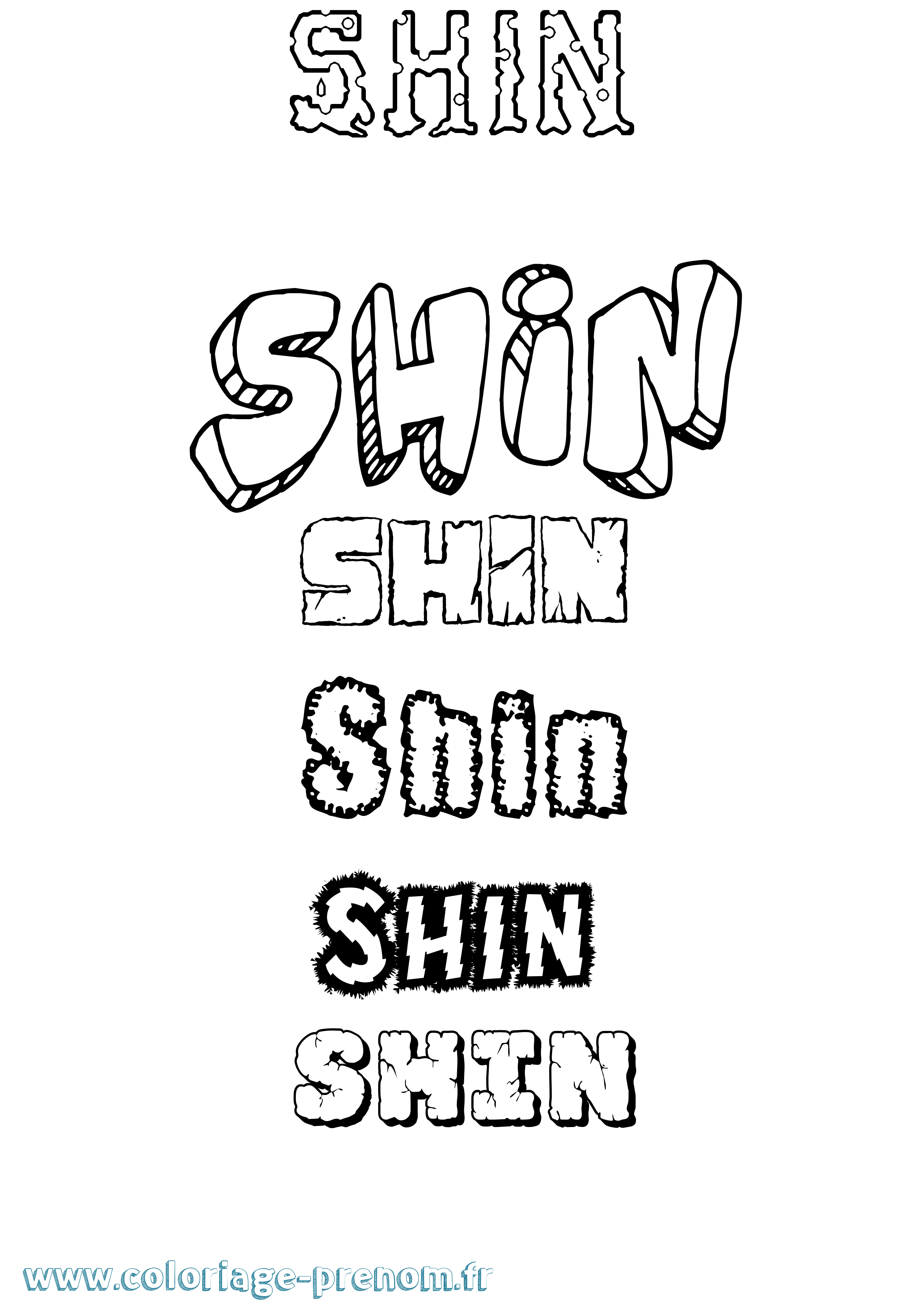 Coloriage Shin Destructuré Coloriage prénom Shin Destructuré