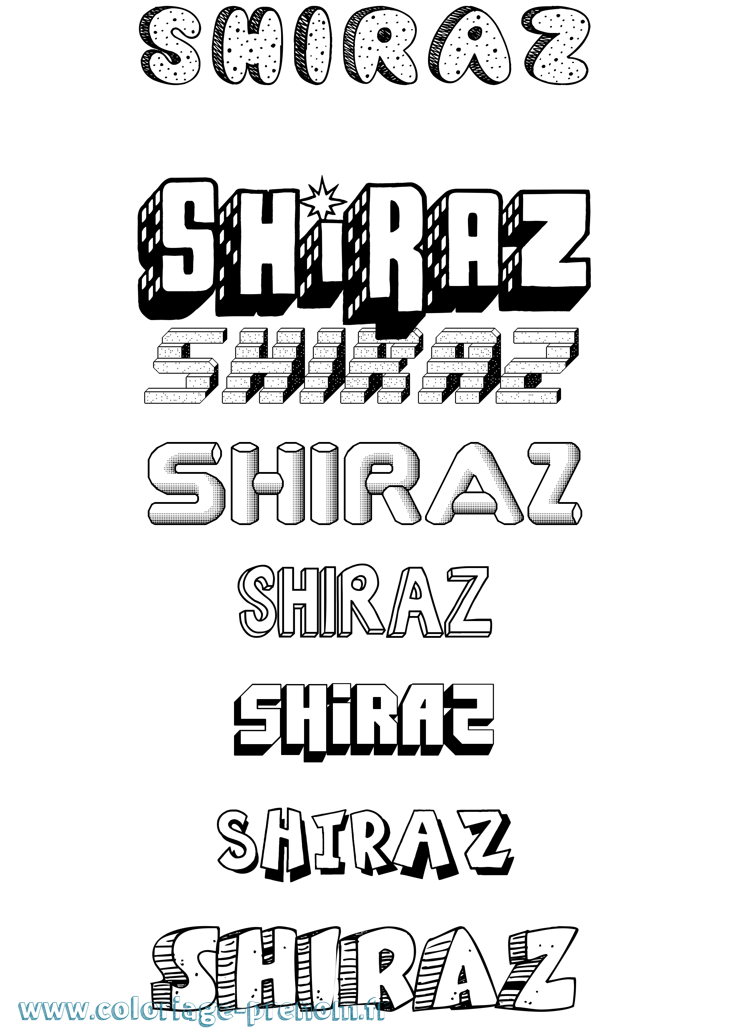 Coloriage Shiraz Effet 3D Coloriage prénom Shiraz Effet 3D