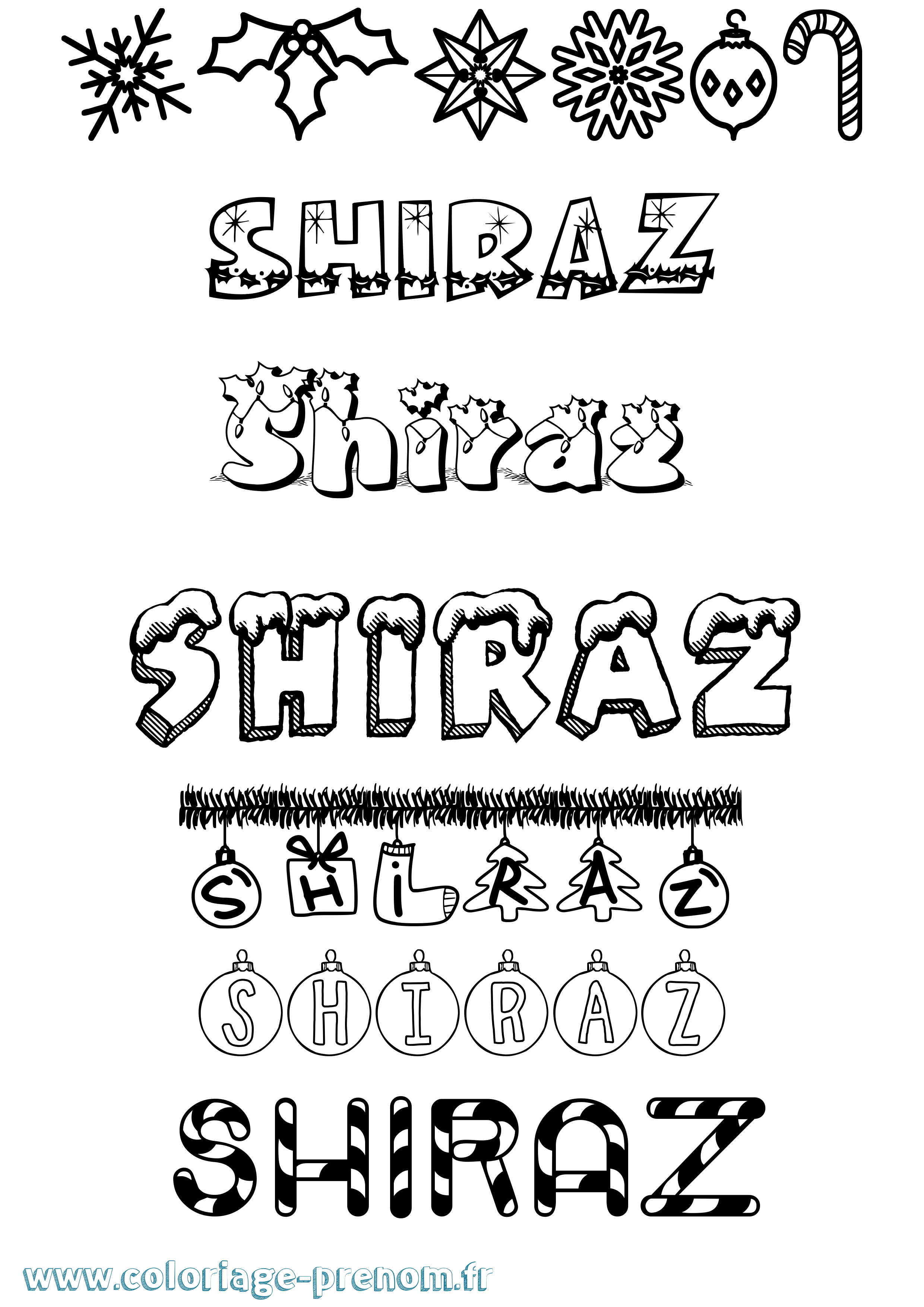 Coloriage Shiraz Noël Coloriage prénom Shiraz Noël
