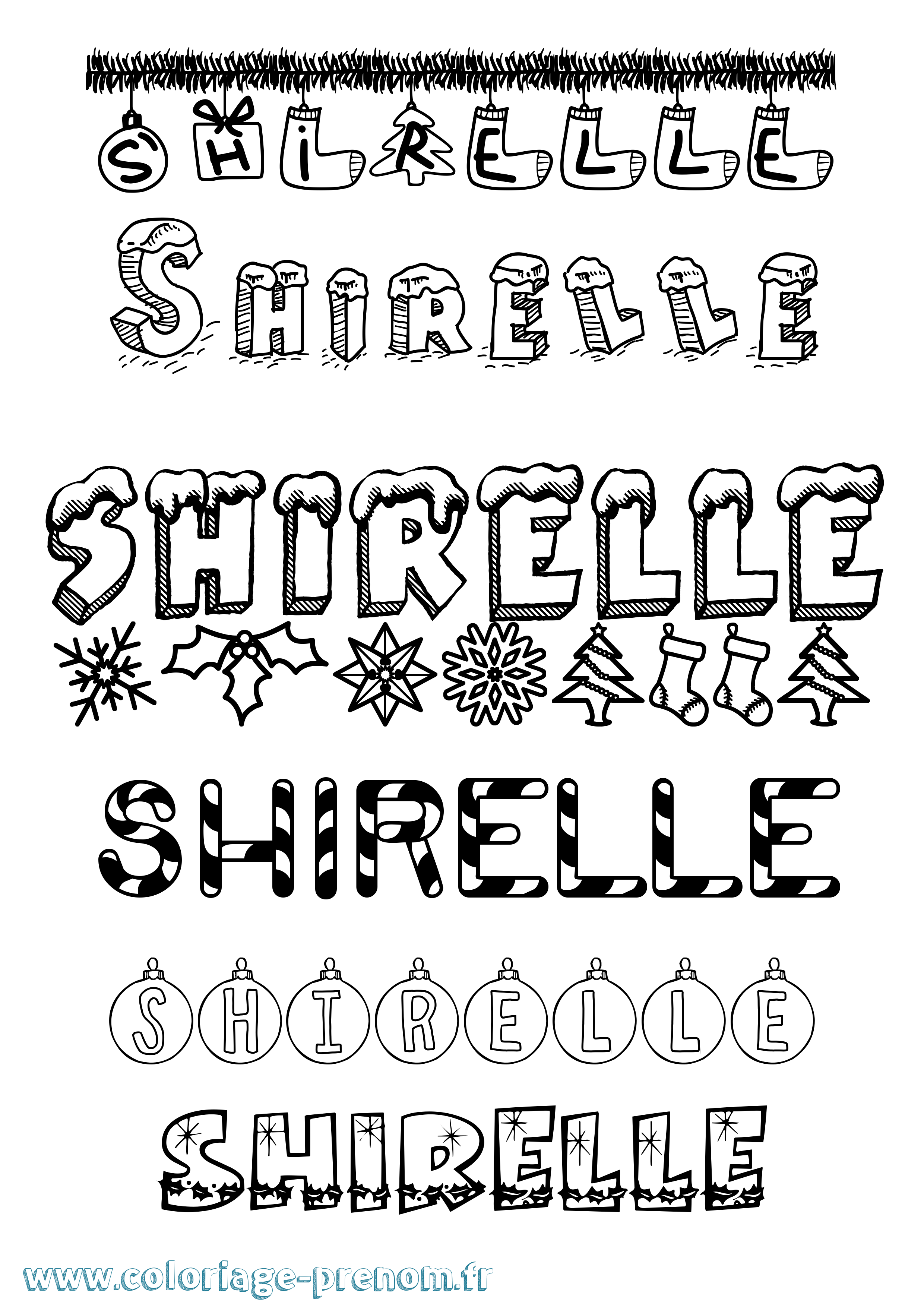 Coloriage Shirelle Noël Coloriage prénom Shirelle Noël