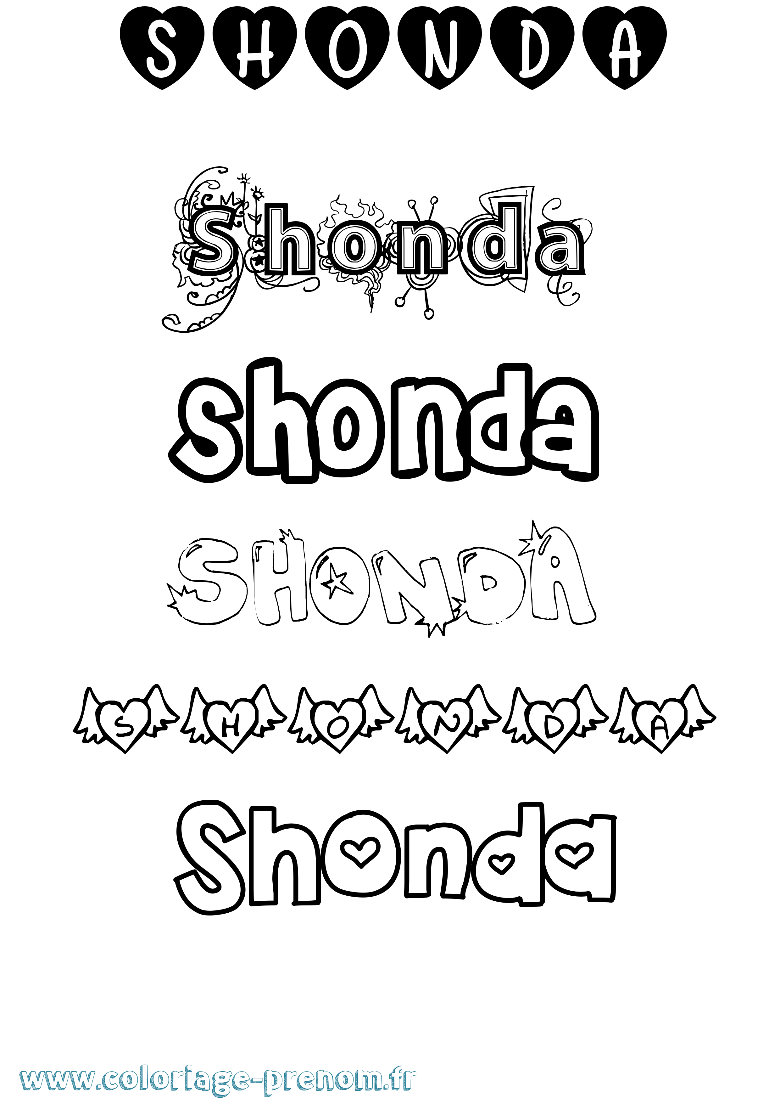 Coloriage Shonda Girly Coloriage prénom Shonda Girly