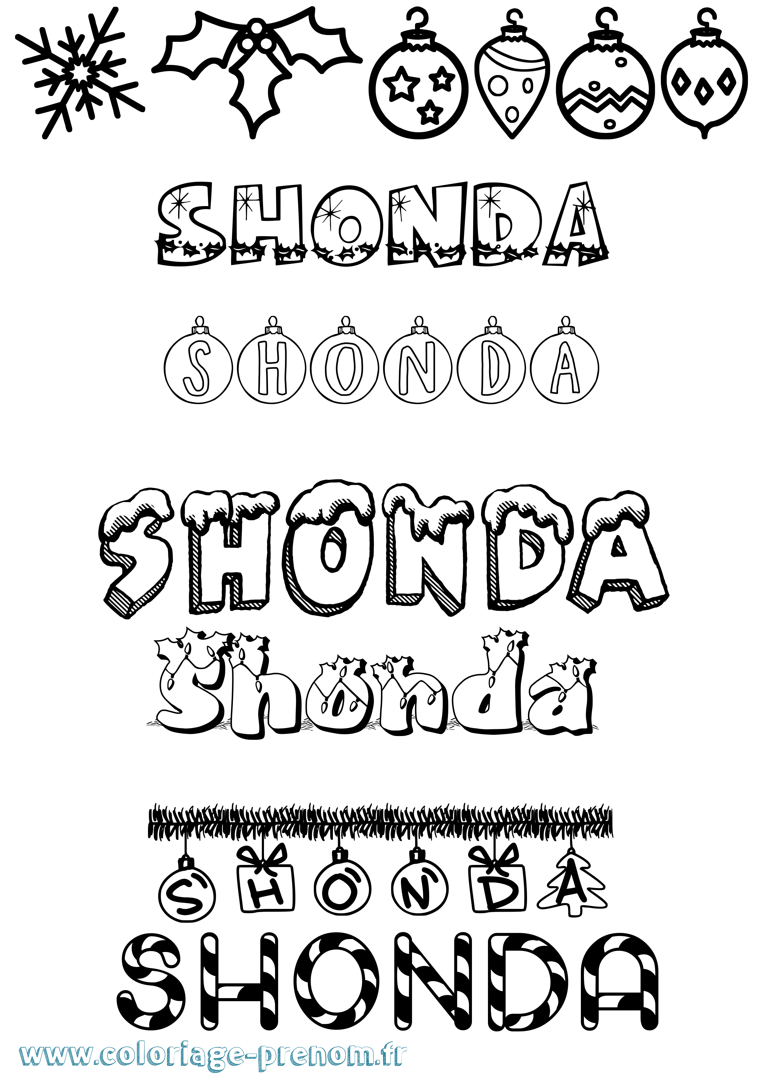 Coloriage Shonda Noël Coloriage prénom Shonda Noël
