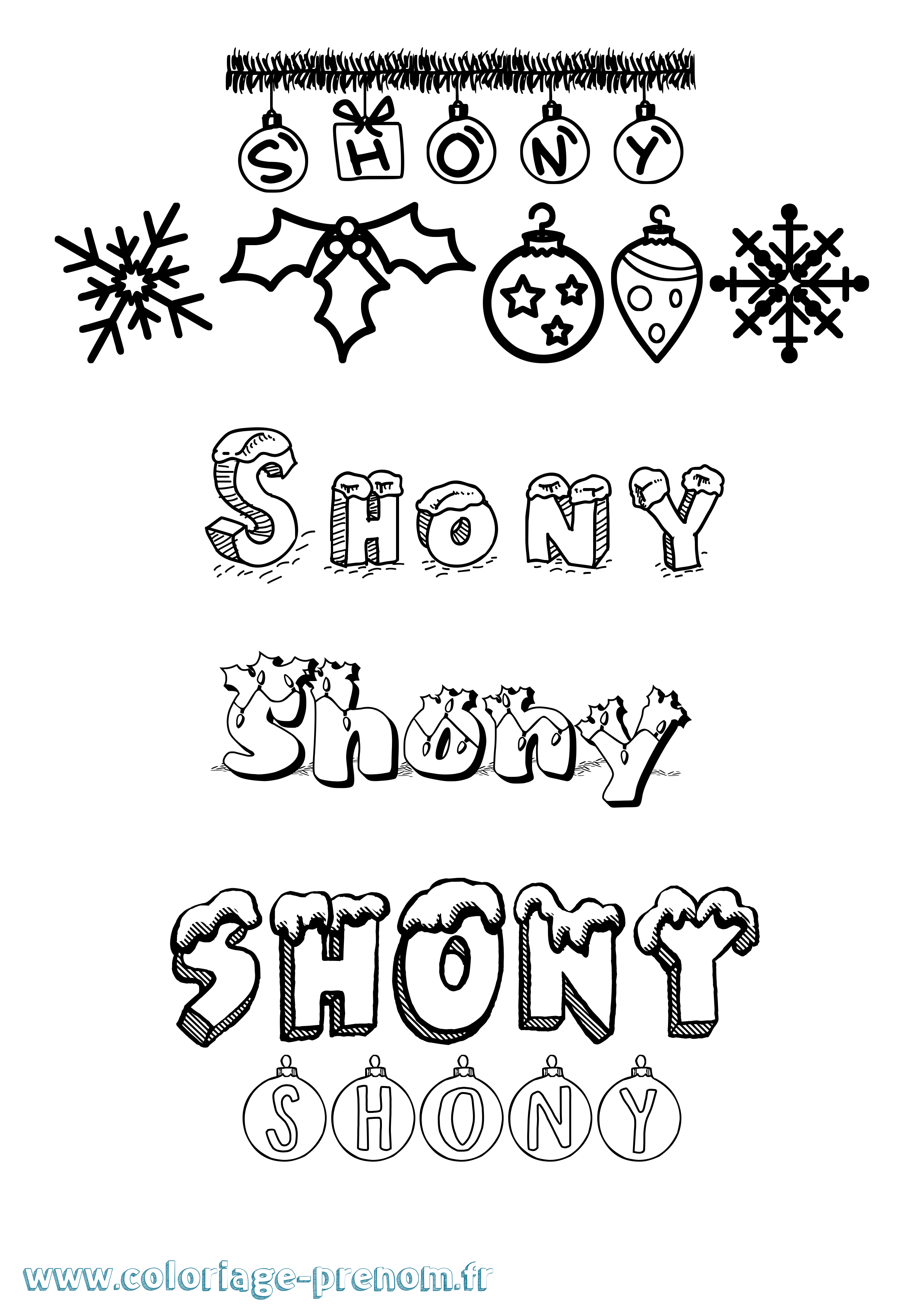 Coloriage Shony Noël Coloriage prénom Shony Noël