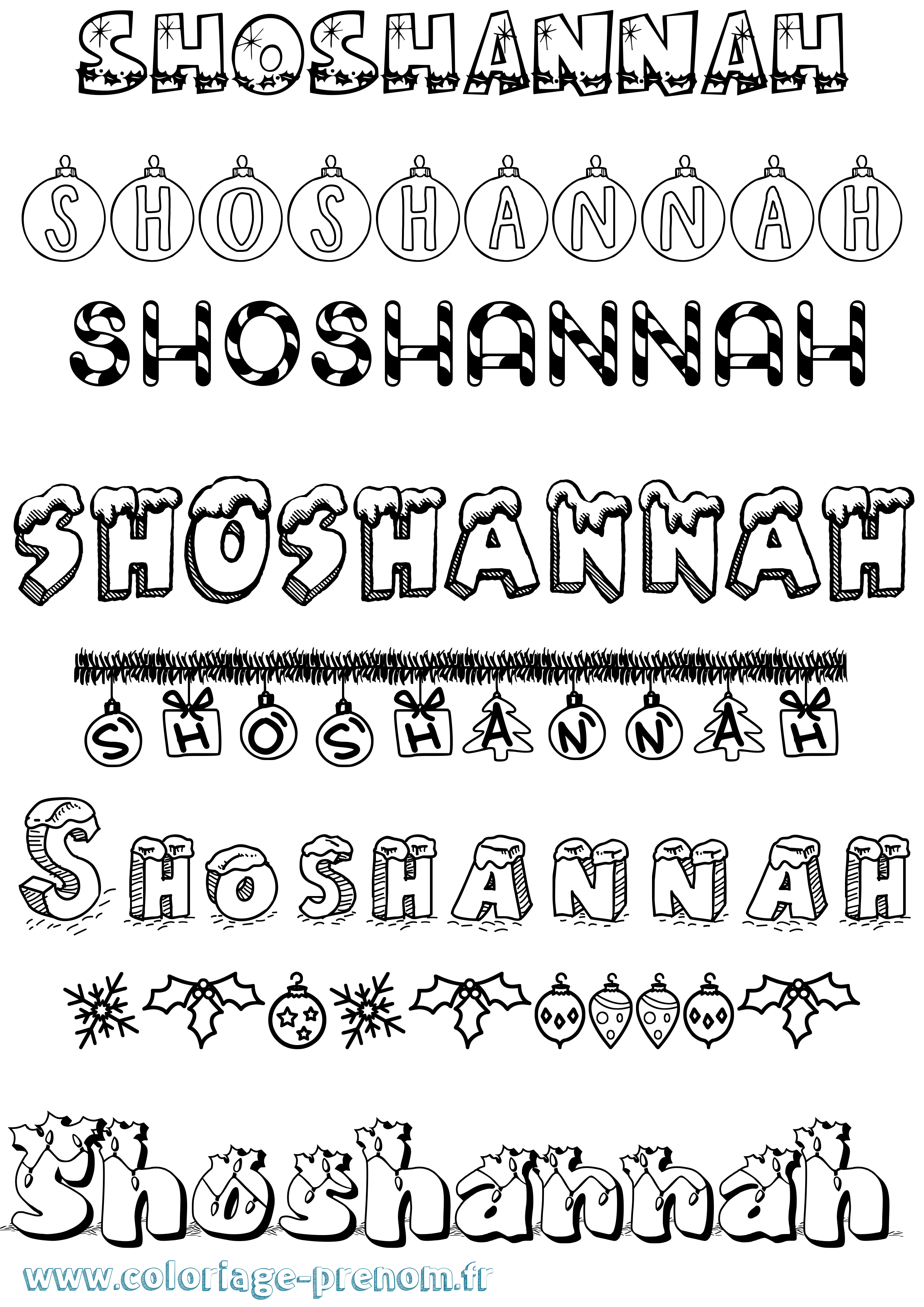 Coloriage Shoshannah Noël Coloriage prénom Shoshannah Noël