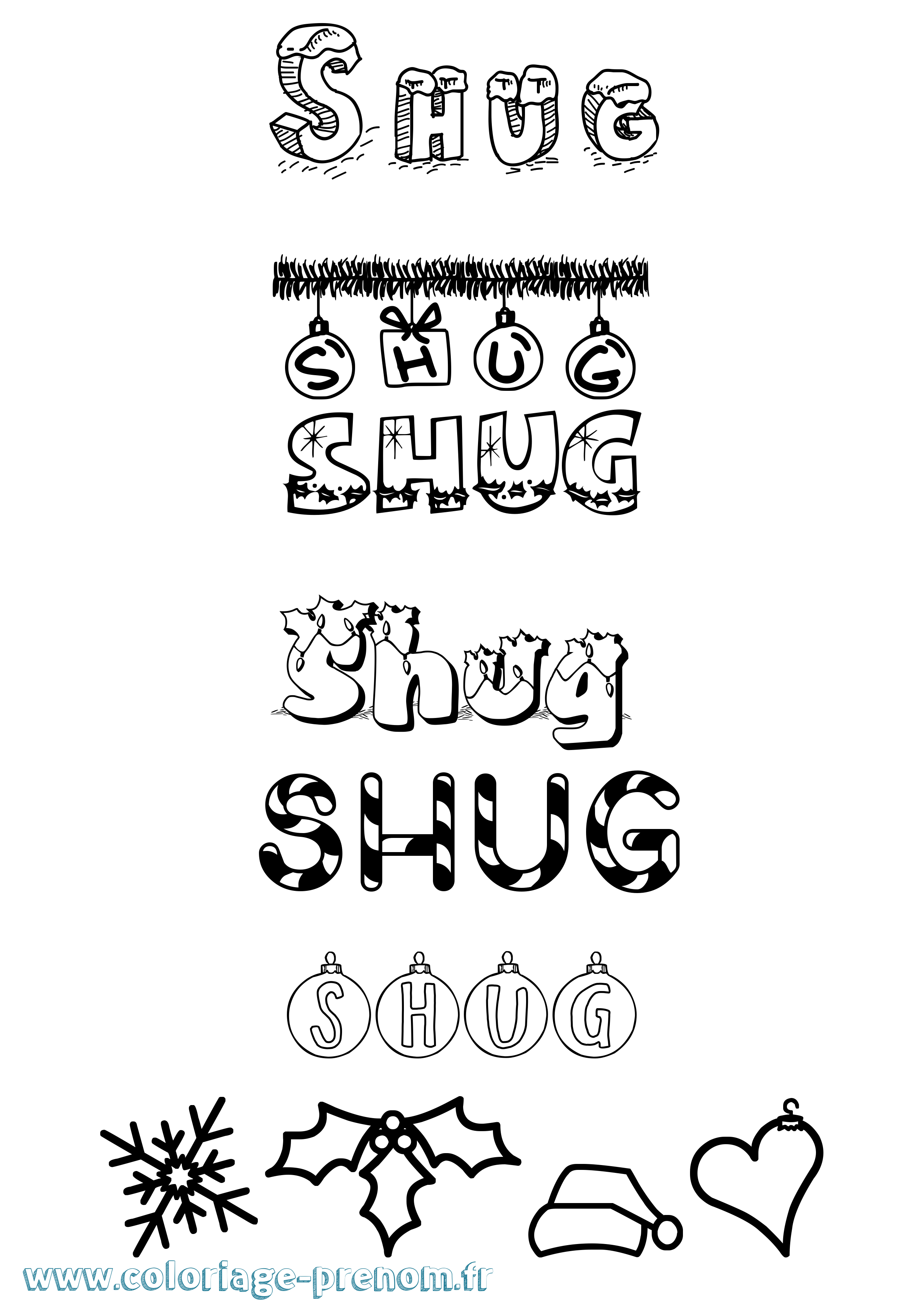 Coloriage Shug Noël Coloriage prénom Shug Noël