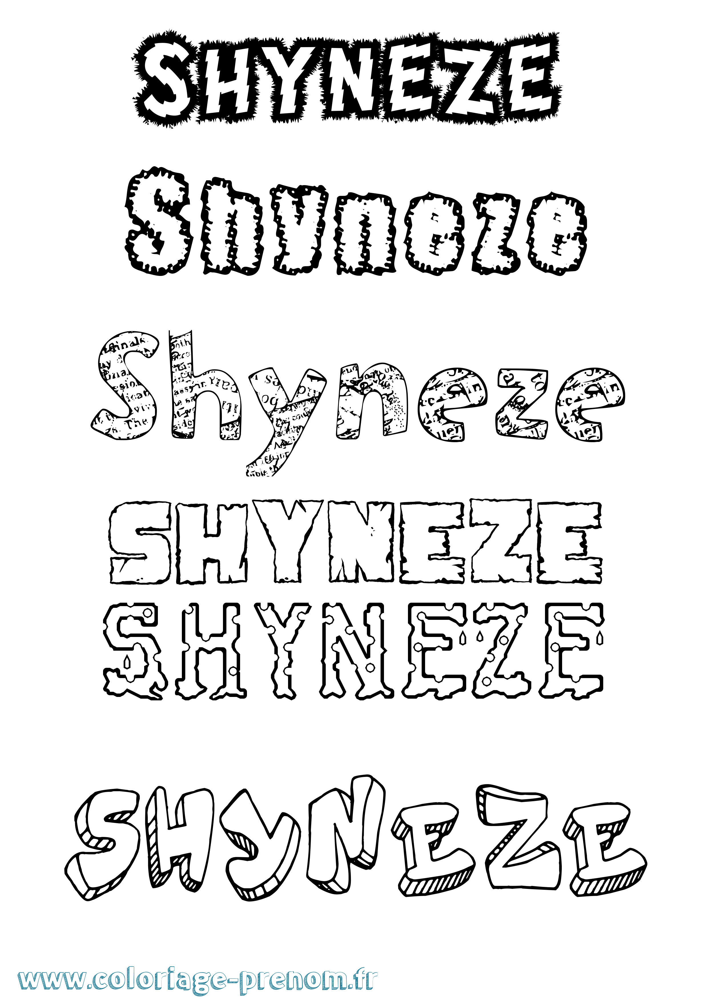 Coloriage Shyneze Destructuré Coloriage prénom Shyneze Destructuré