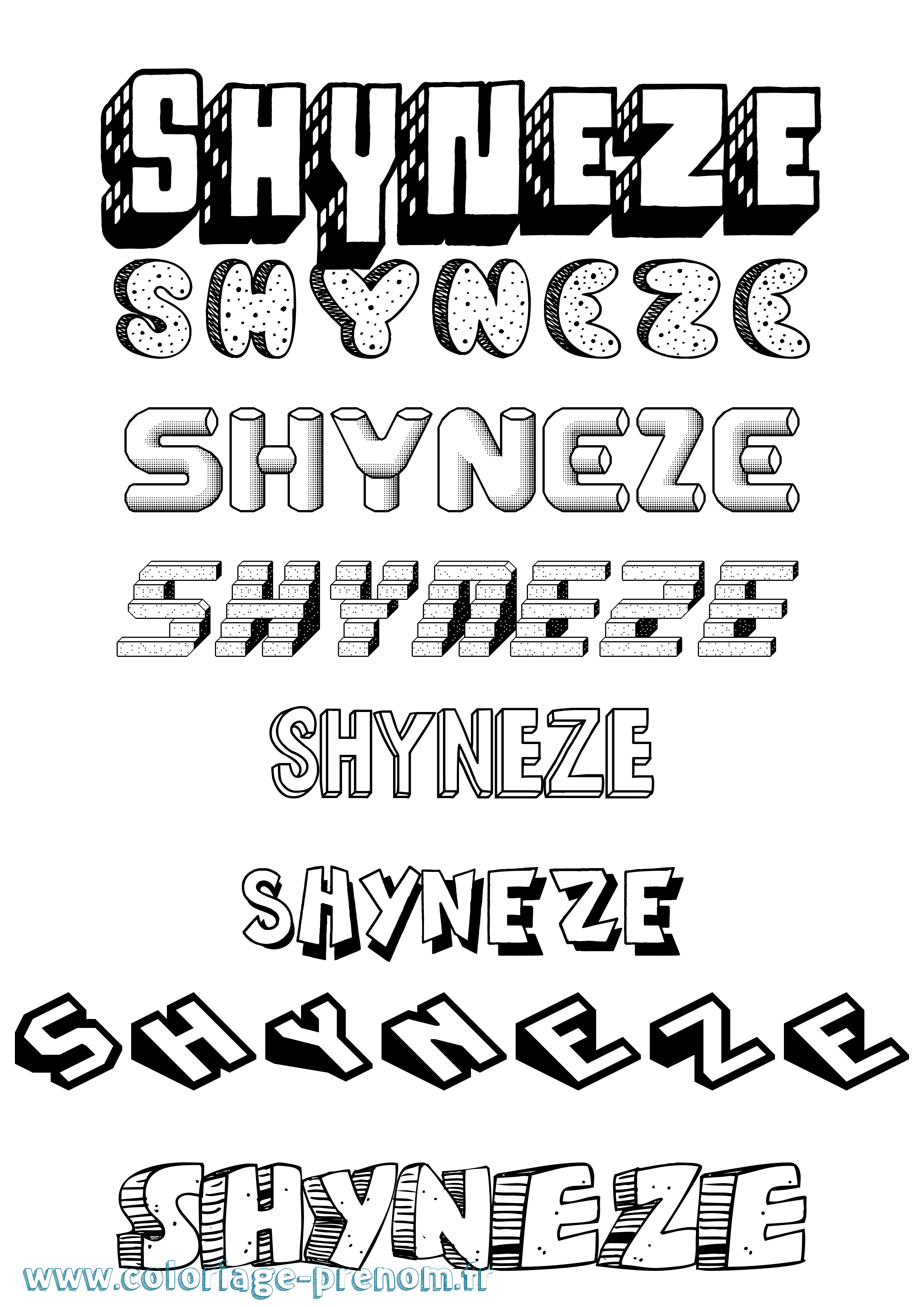 Coloriage Shyneze Effet 3D Coloriage prénom Shyneze Effet 3D