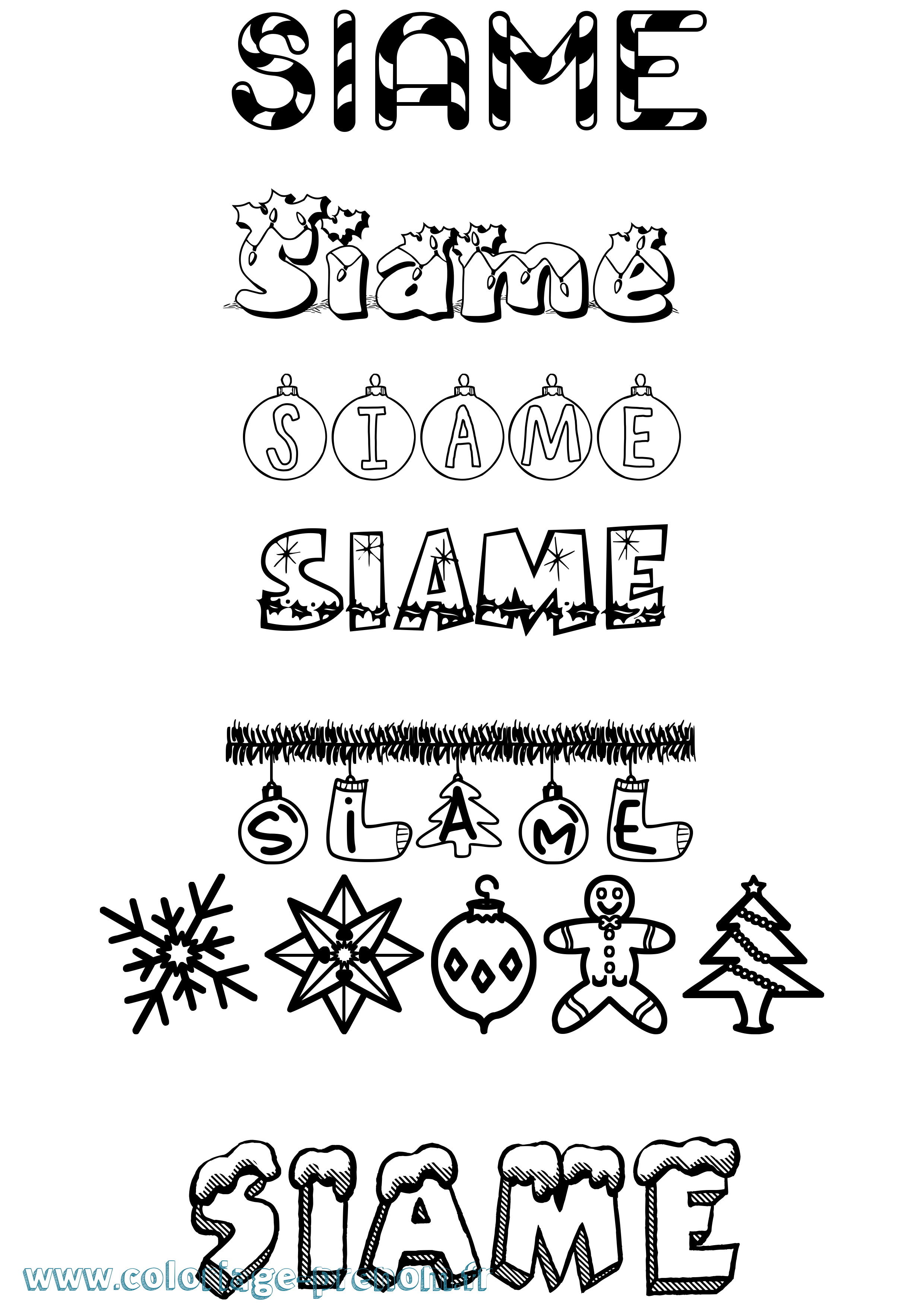 Coloriage Siame Noël Coloriage prénom Siame Noël