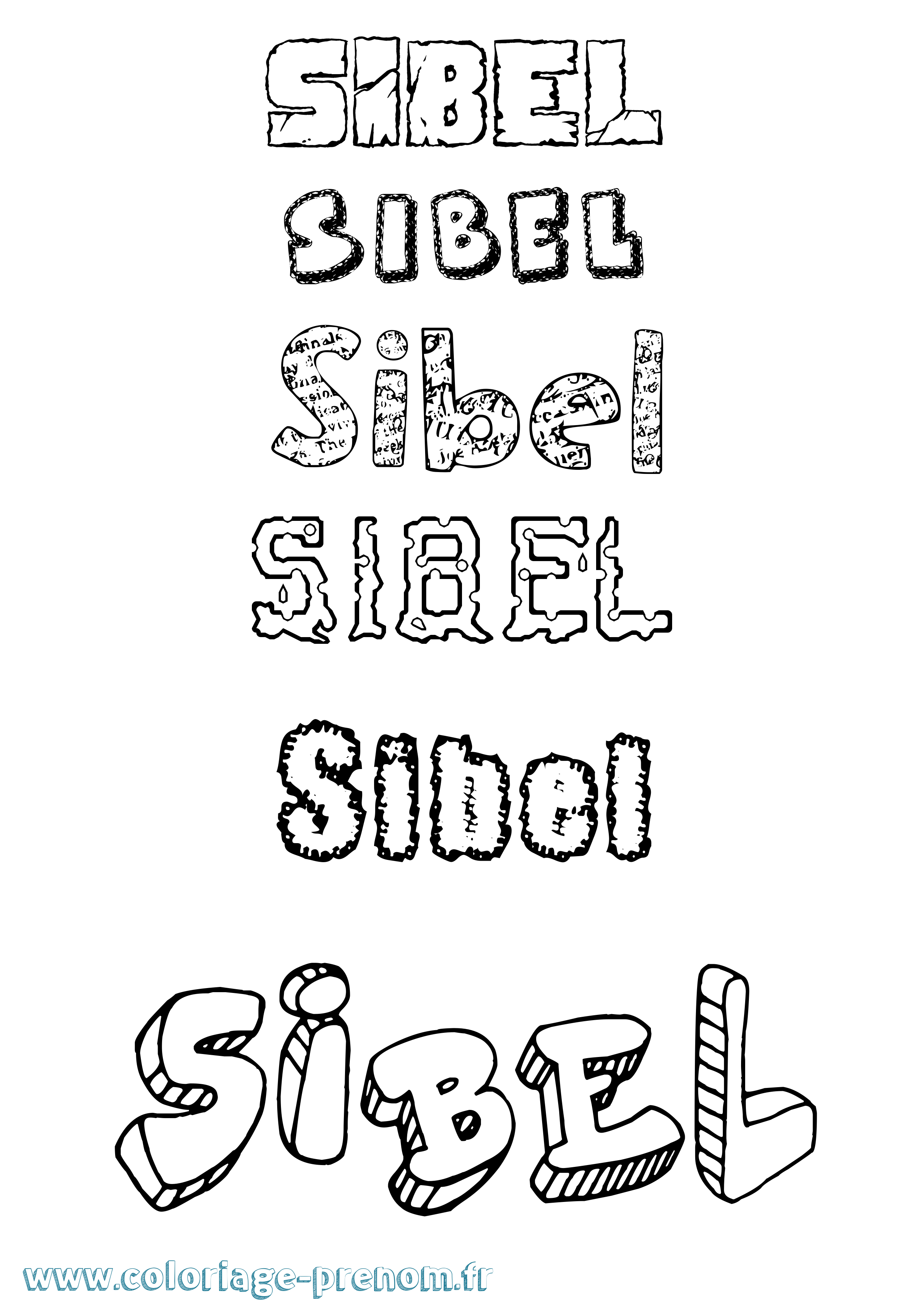 Coloriage Sibel Destructuré Coloriage prénom Sibel Destructuré