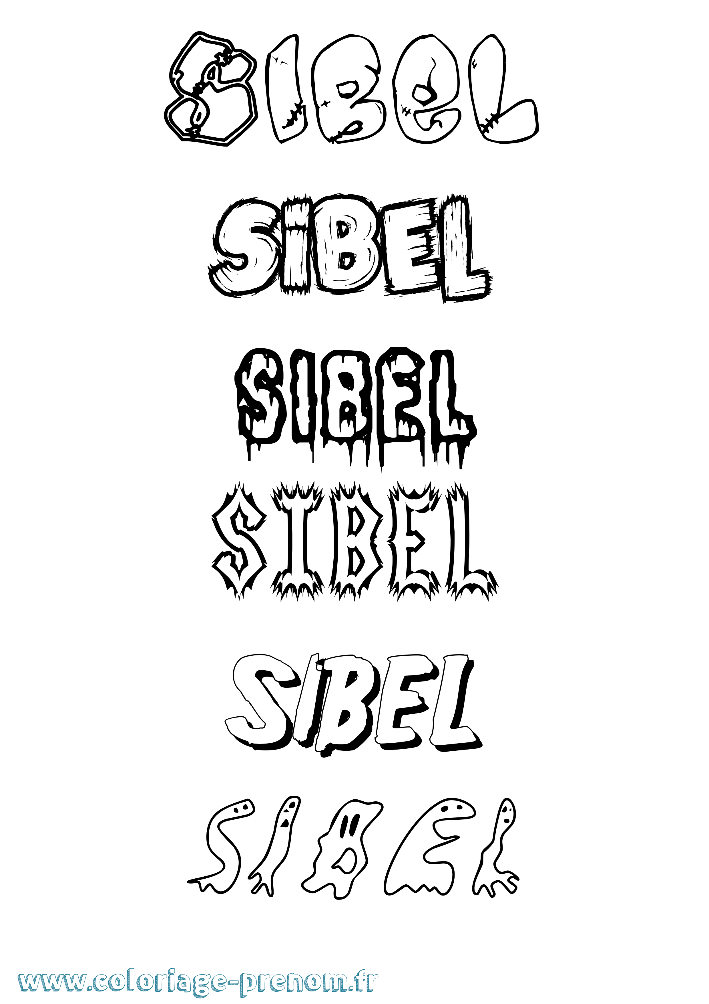 Coloriage Sibel Frisson Coloriage prénom Sibel Frisson