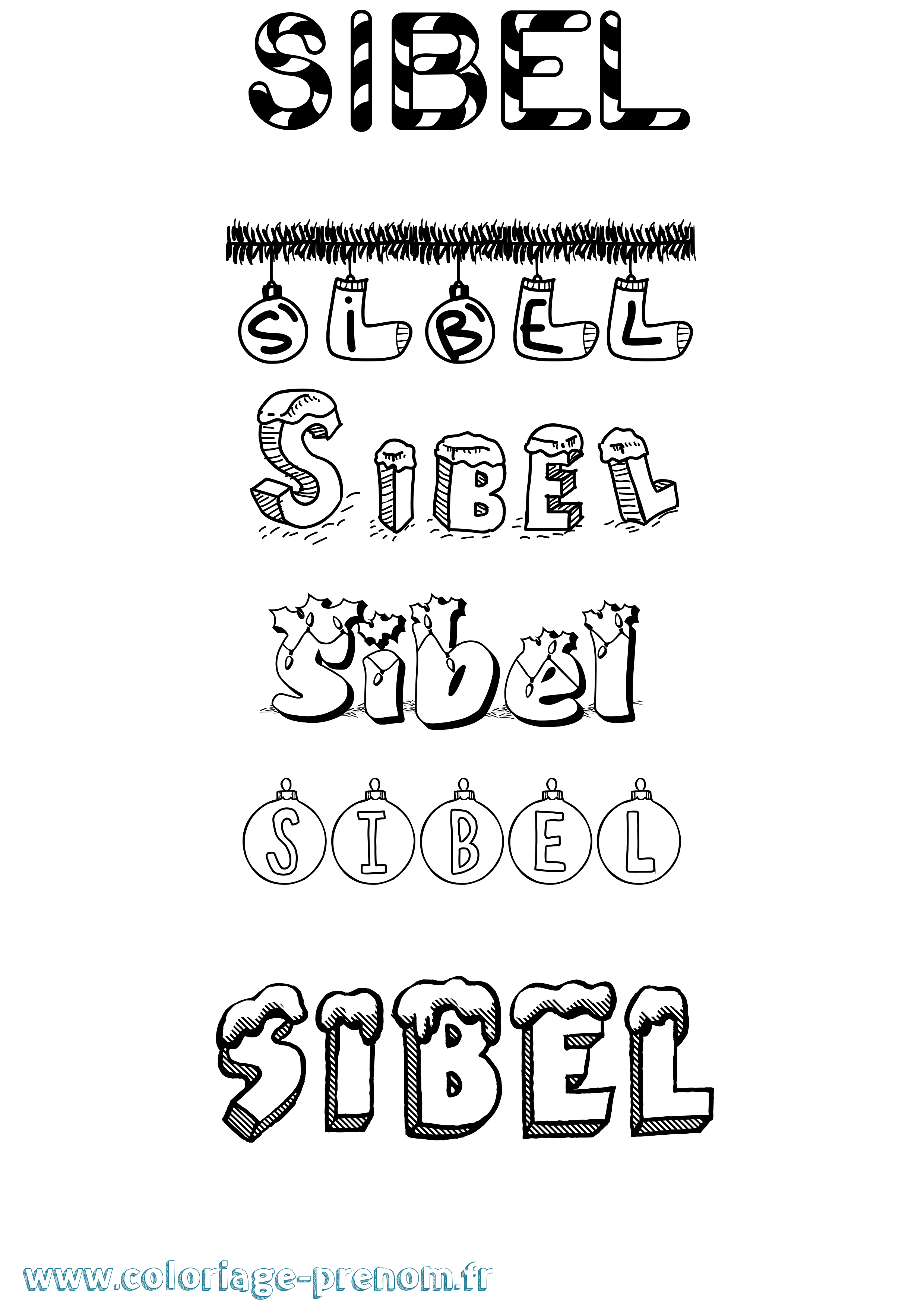 Coloriage Sibel Noël Coloriage prénom Sibel Noël