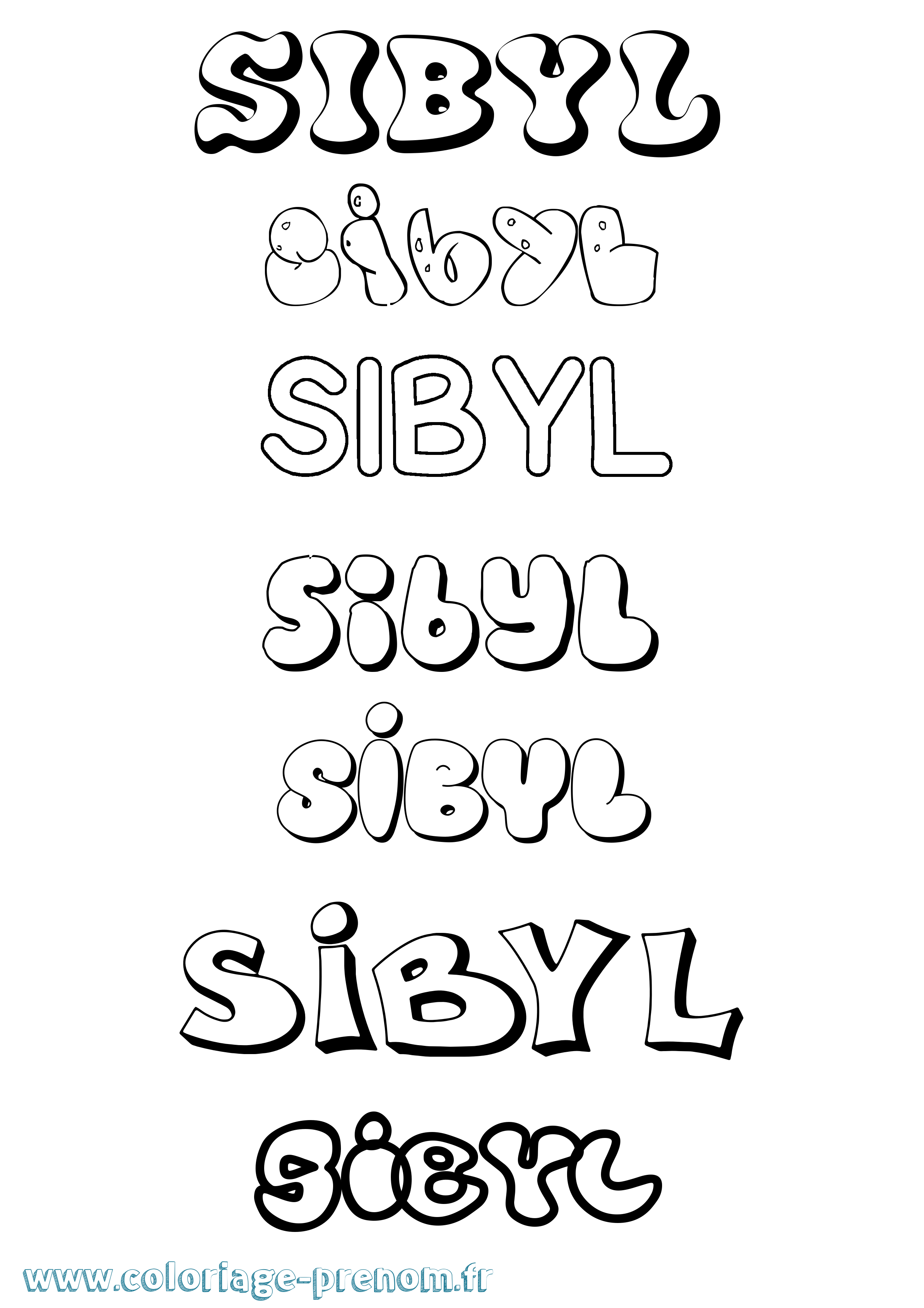 Coloriage Sibyl Bubble Coloriage prénom Sibyl Bubble