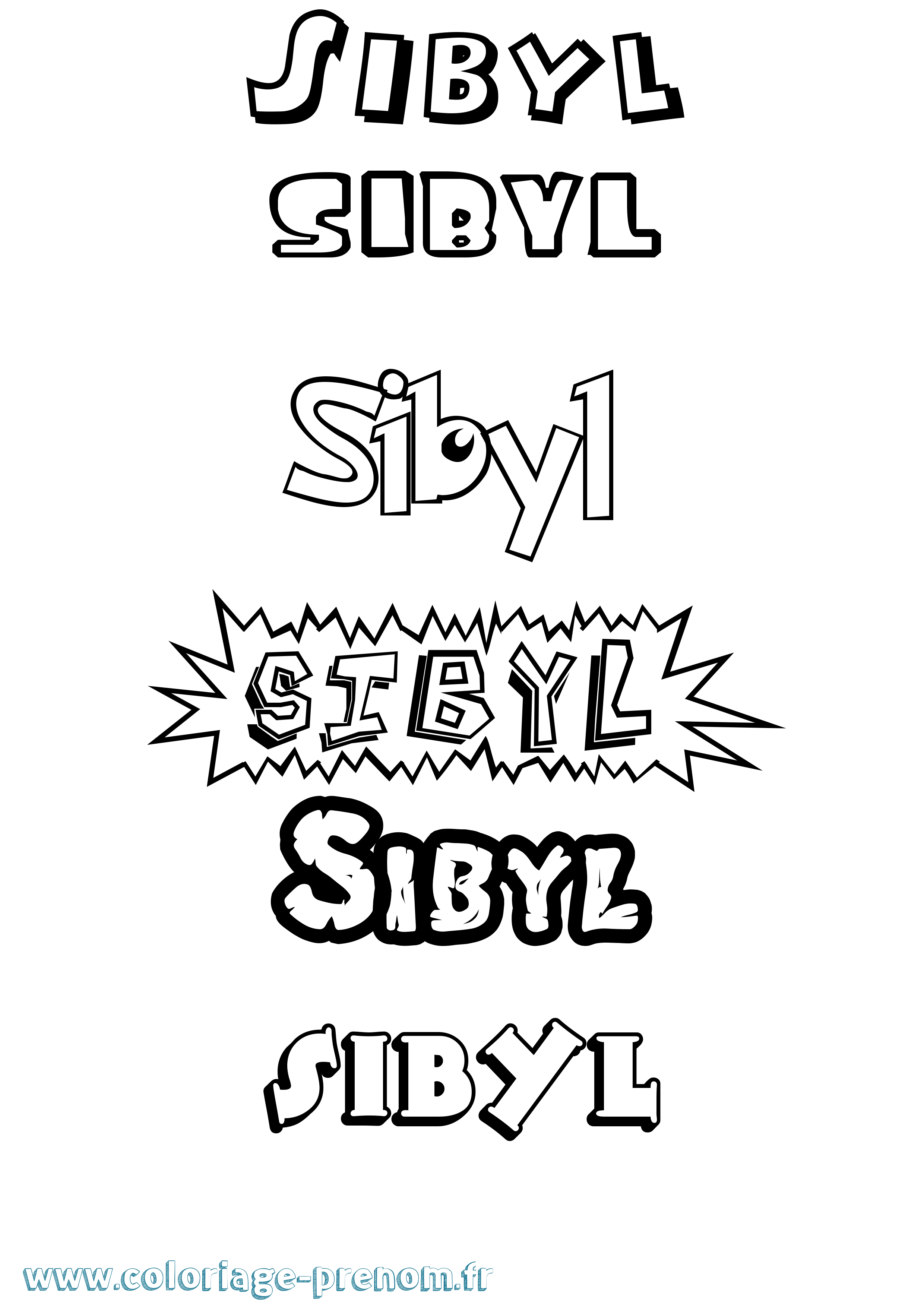 Coloriage Sibyl Dessin Animé Coloriage prénom Sibyl Dessin Animé