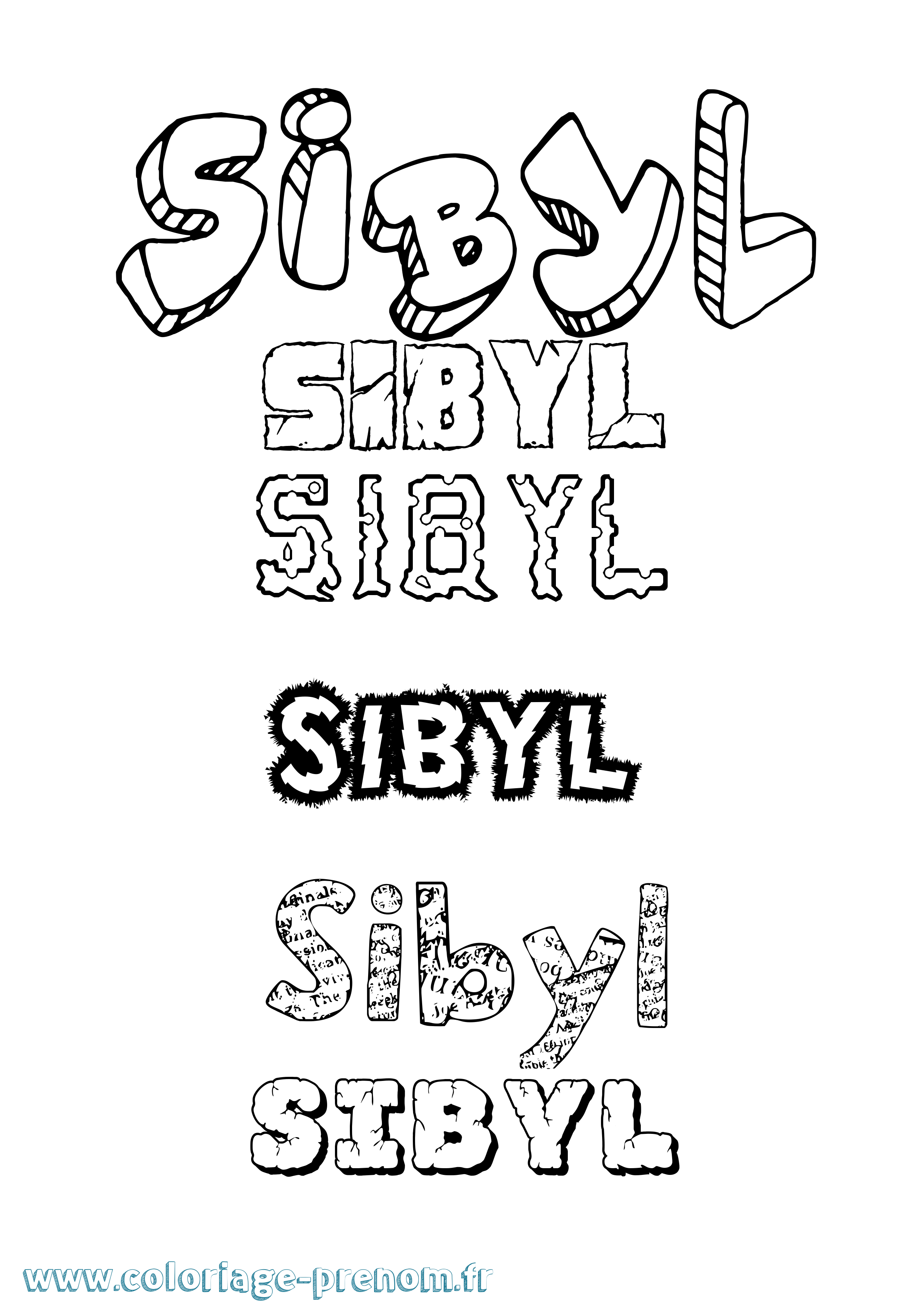 Coloriage Sibyl Destructuré Coloriage prénom Sibyl Destructuré