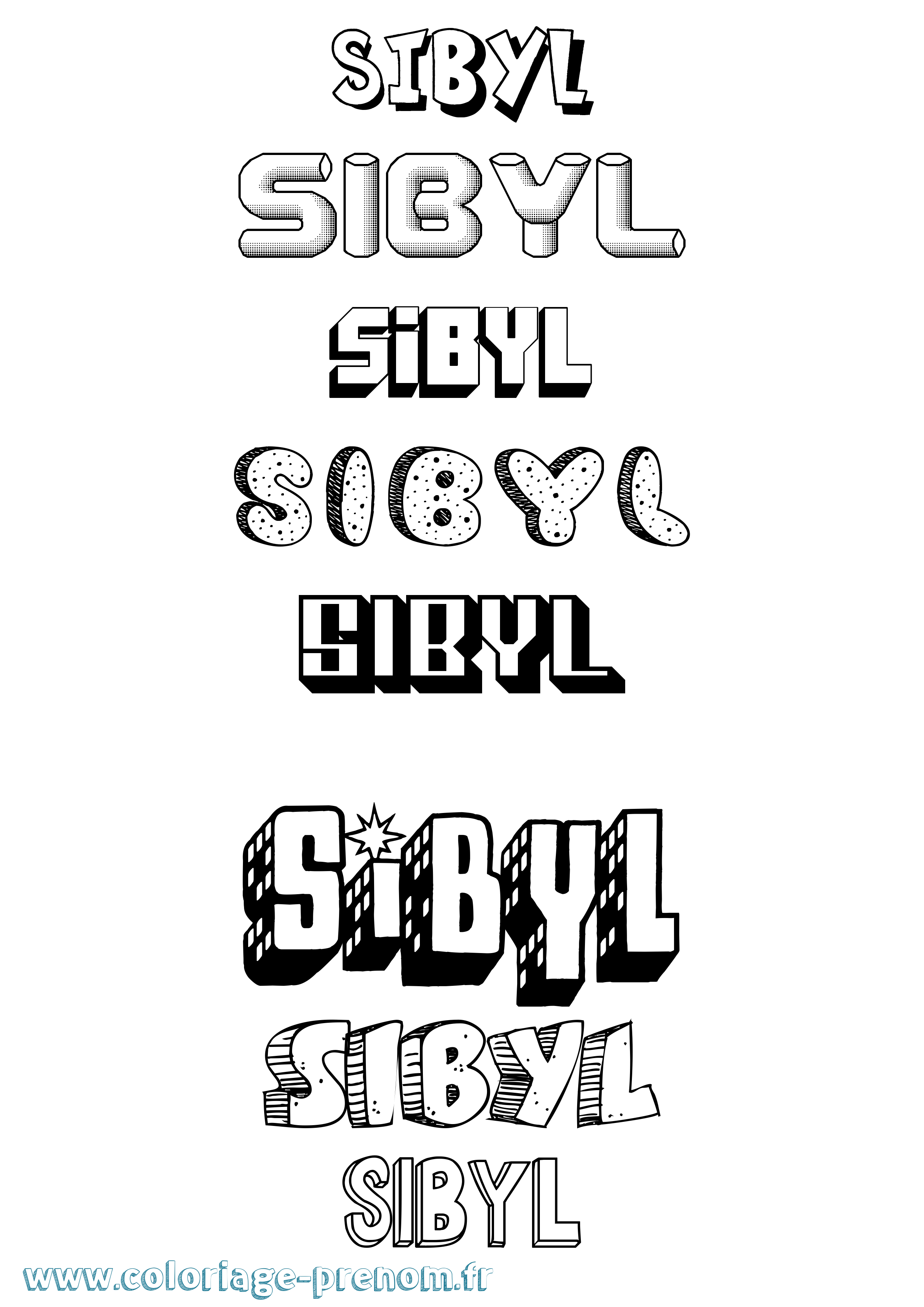 Coloriage Sibyl Effet 3D Coloriage prénom Sibyl Effet 3D