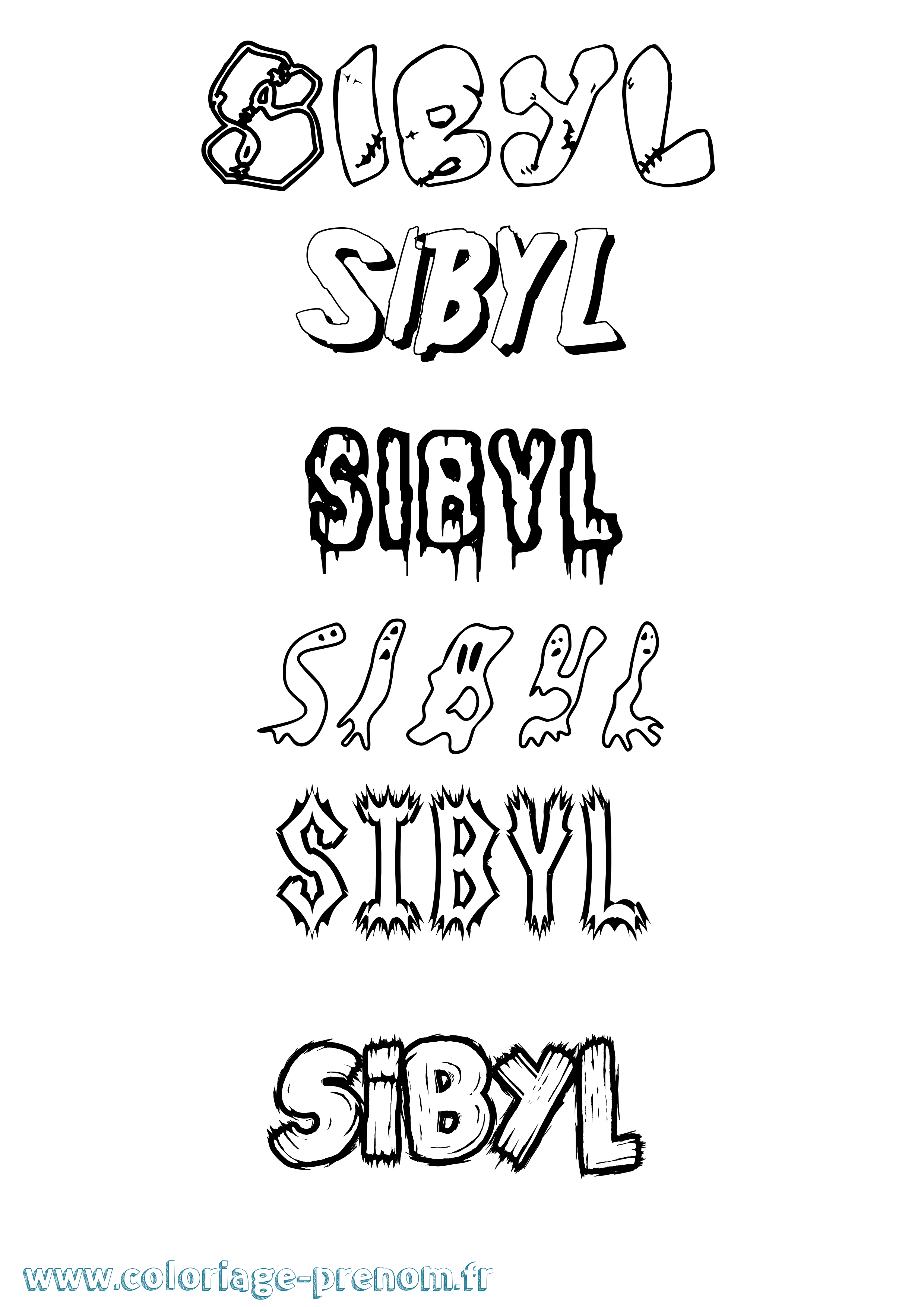 Coloriage Sibyl Frisson Coloriage prénom Sibyl Frisson