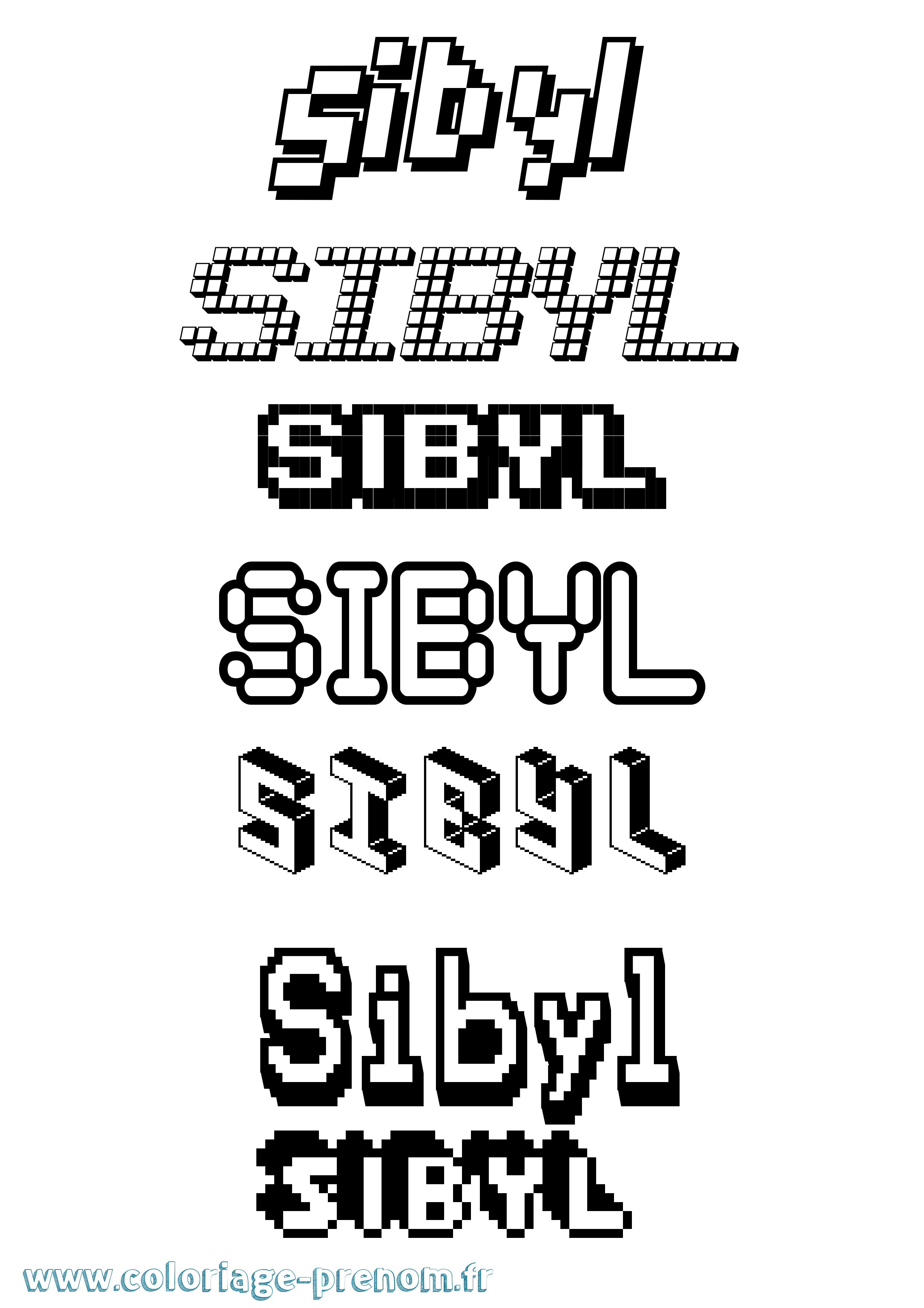 Coloriage Sibyl Pixel Coloriage prénom Sibyl Pixel