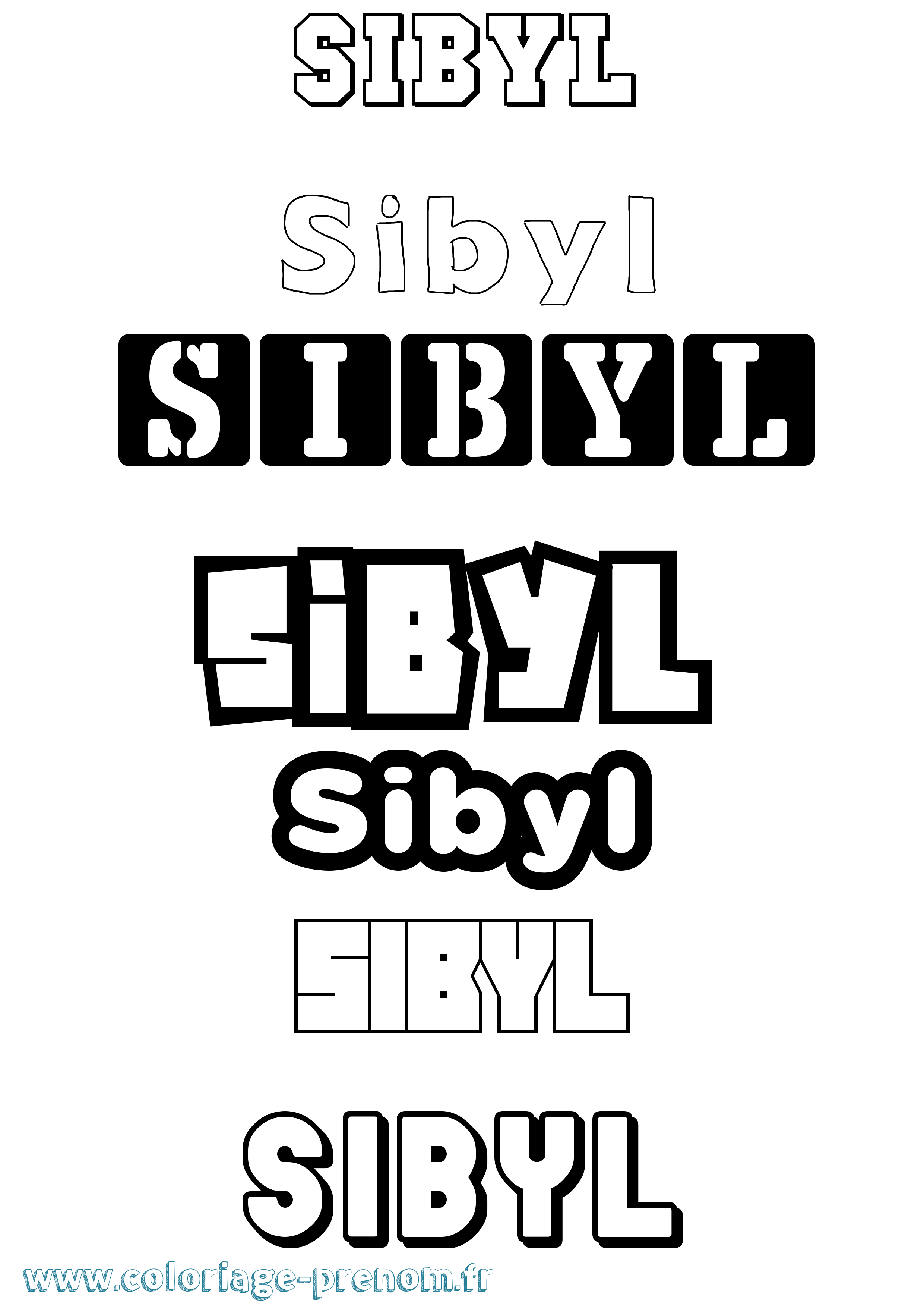 Coloriage Sibyl Simple Coloriage prénom Sibyl Simple