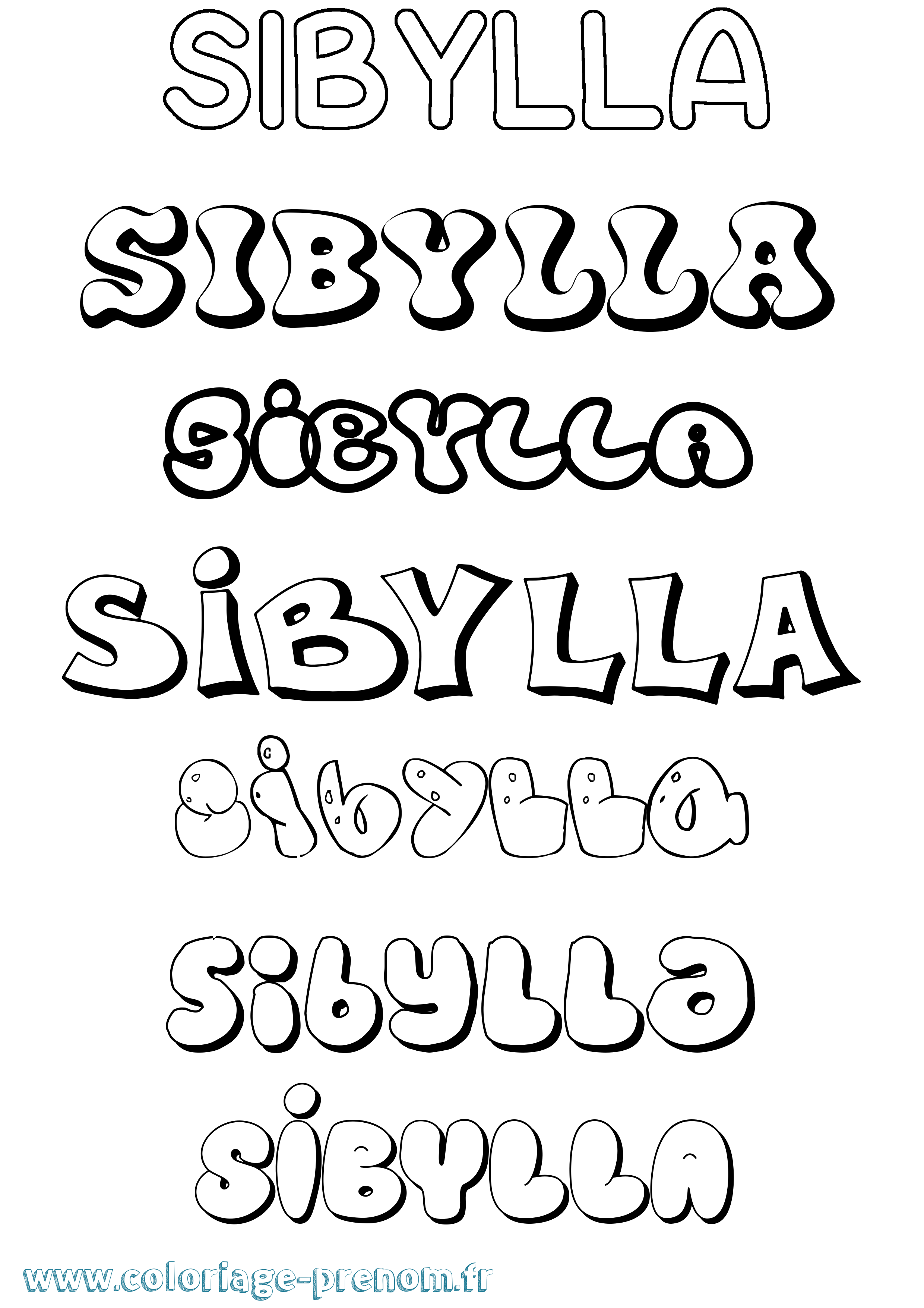 Coloriage Sibylla Bubble Coloriage prénom Sibylla Bubble