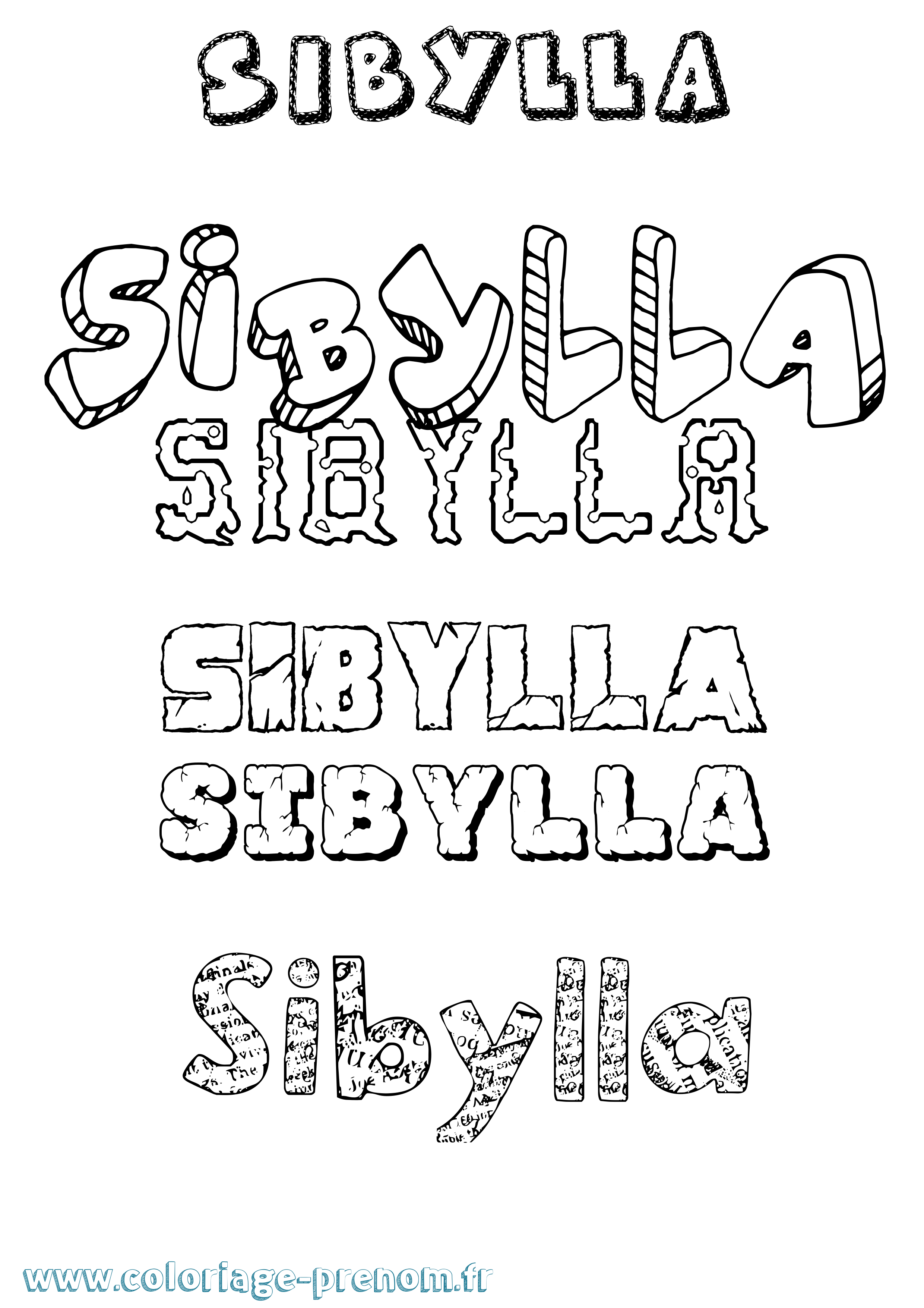 Coloriage Sibylla Destructuré Coloriage prénom Sibylla Destructuré