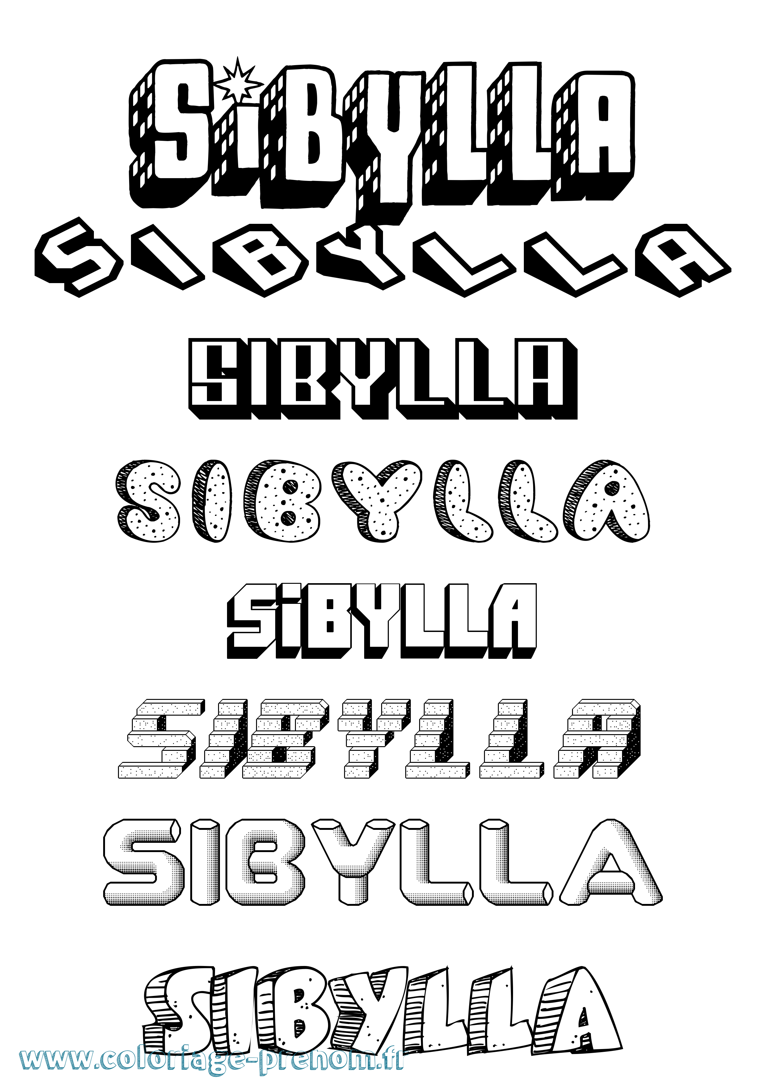 Coloriage Sibylla Effet 3D Coloriage prénom Sibylla Effet 3D