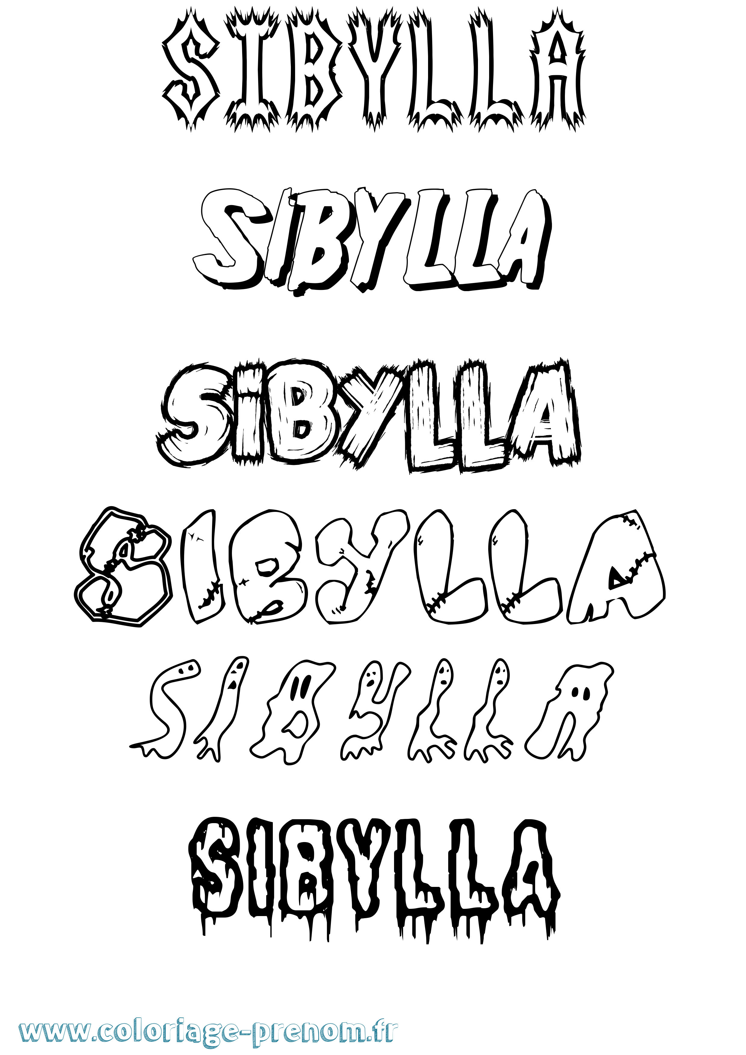 Coloriage Sibylla Frisson Coloriage prénom Sibylla Frisson
