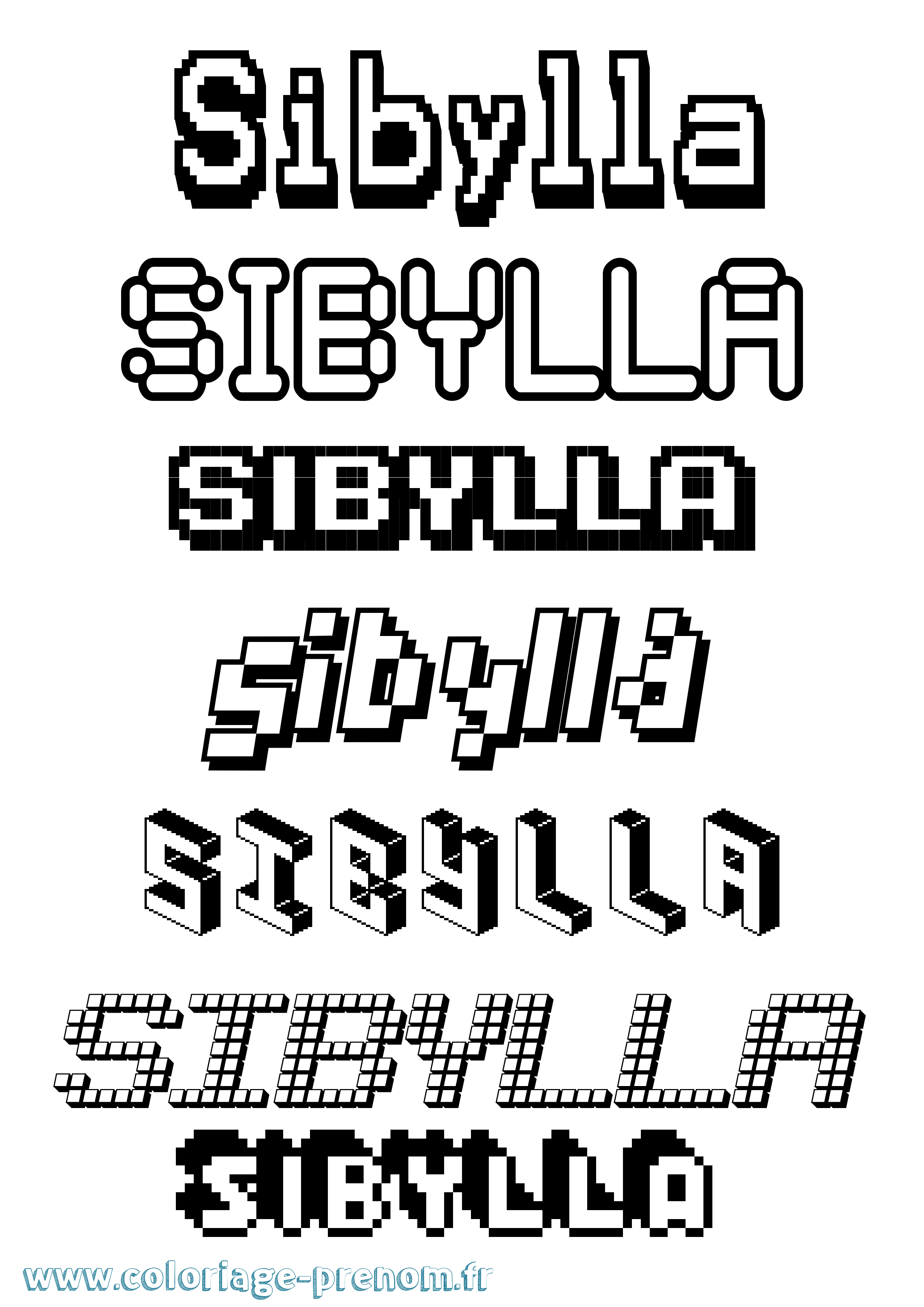 Coloriage Sibylla Pixel Coloriage prénom Sibylla Pixel