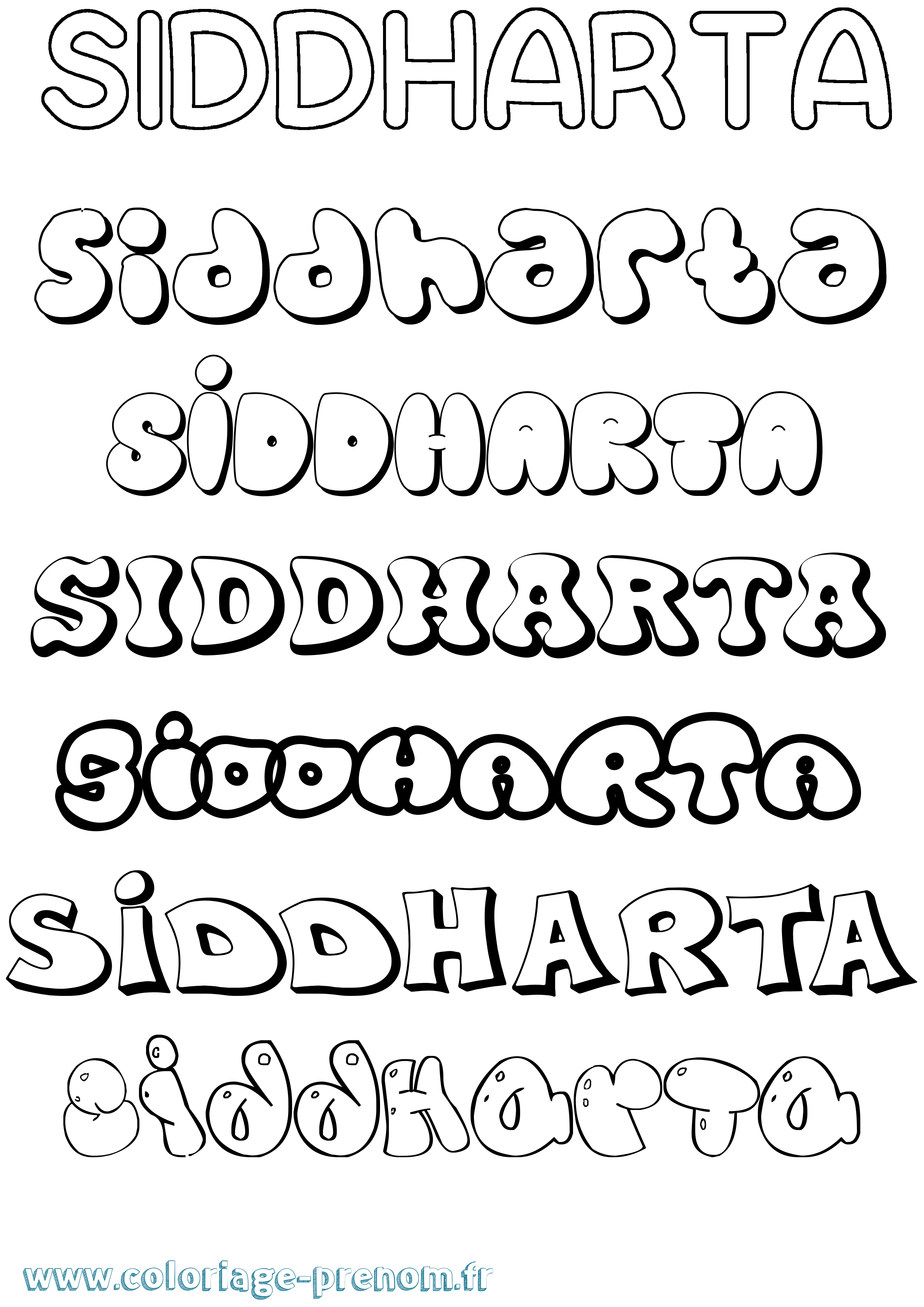 Coloriage Siddharta Bubble Coloriage prénom Siddharta Bubble