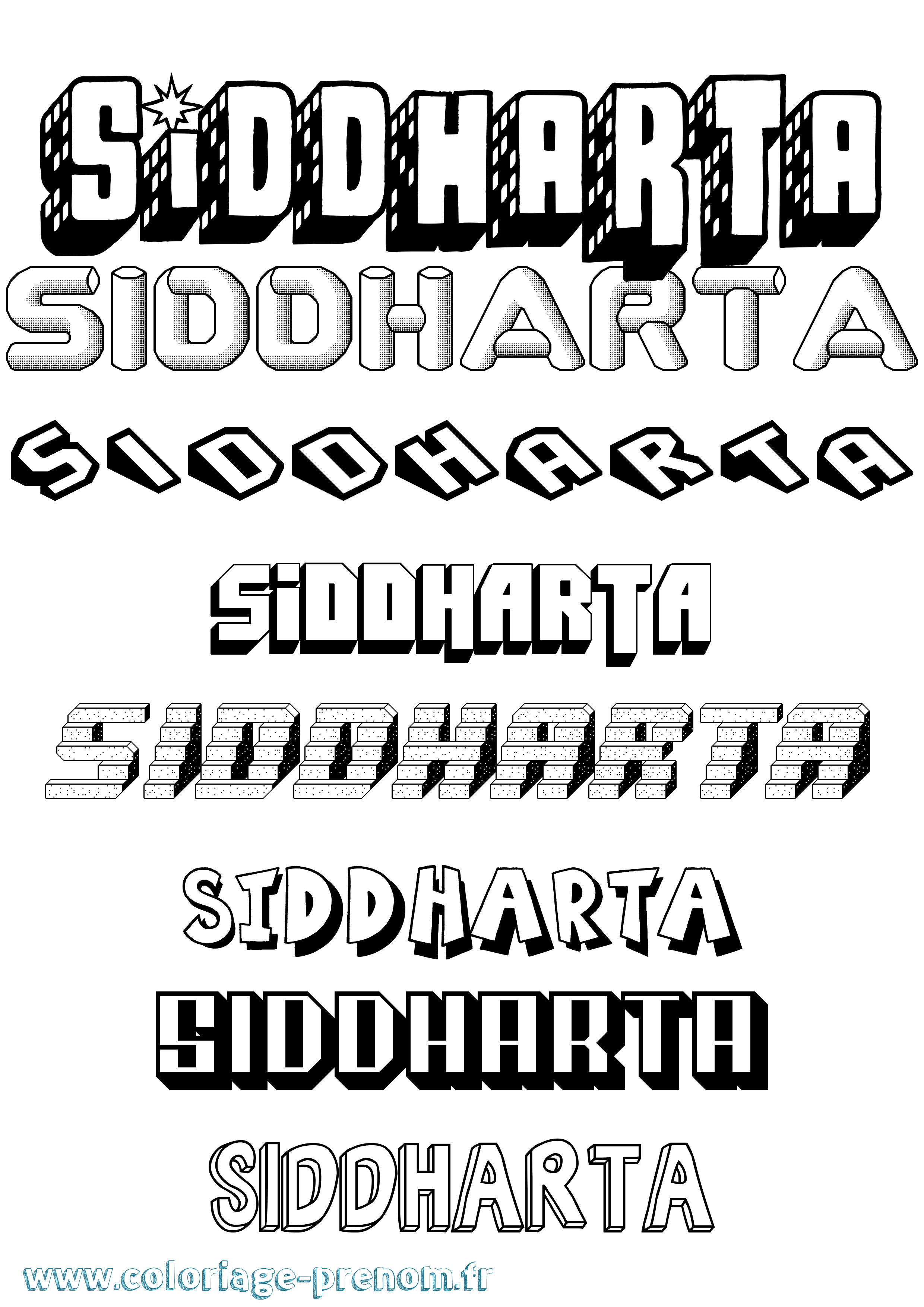 Coloriage Siddharta Effet 3D Coloriage prénom Siddharta Effet 3D
