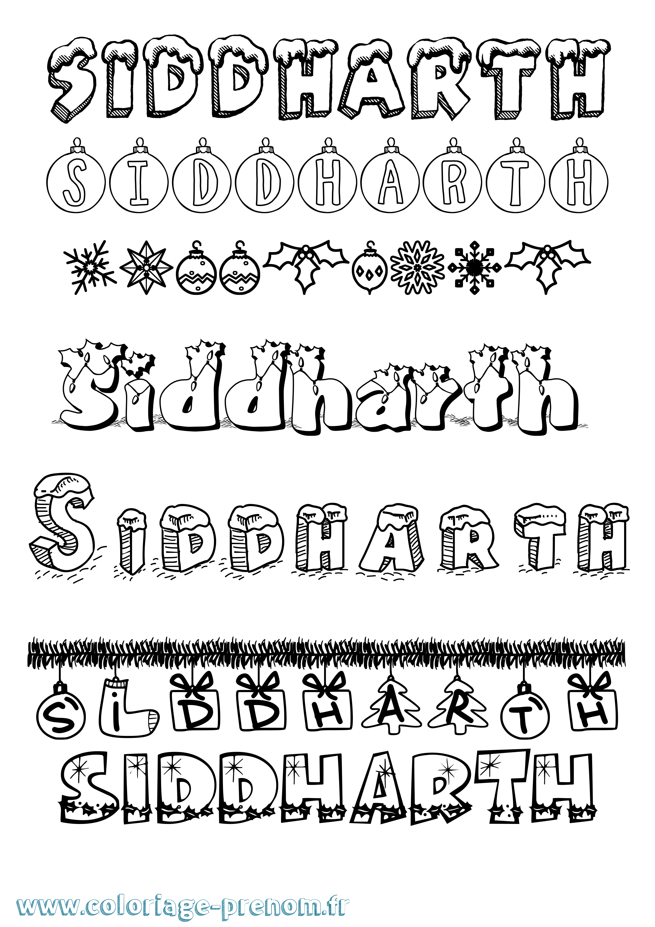 Coloriage Siddharth Noël Coloriage prénom Siddharth Noël
