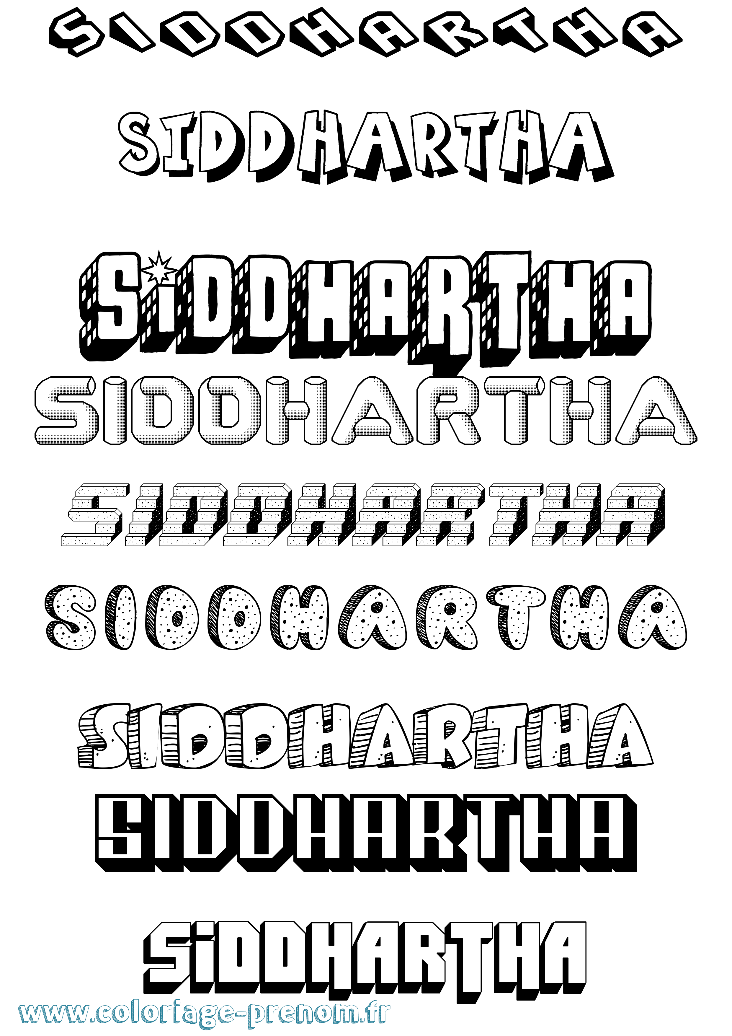 Coloriage Siddhartha Effet 3D Coloriage prénom Siddhartha Effet 3D