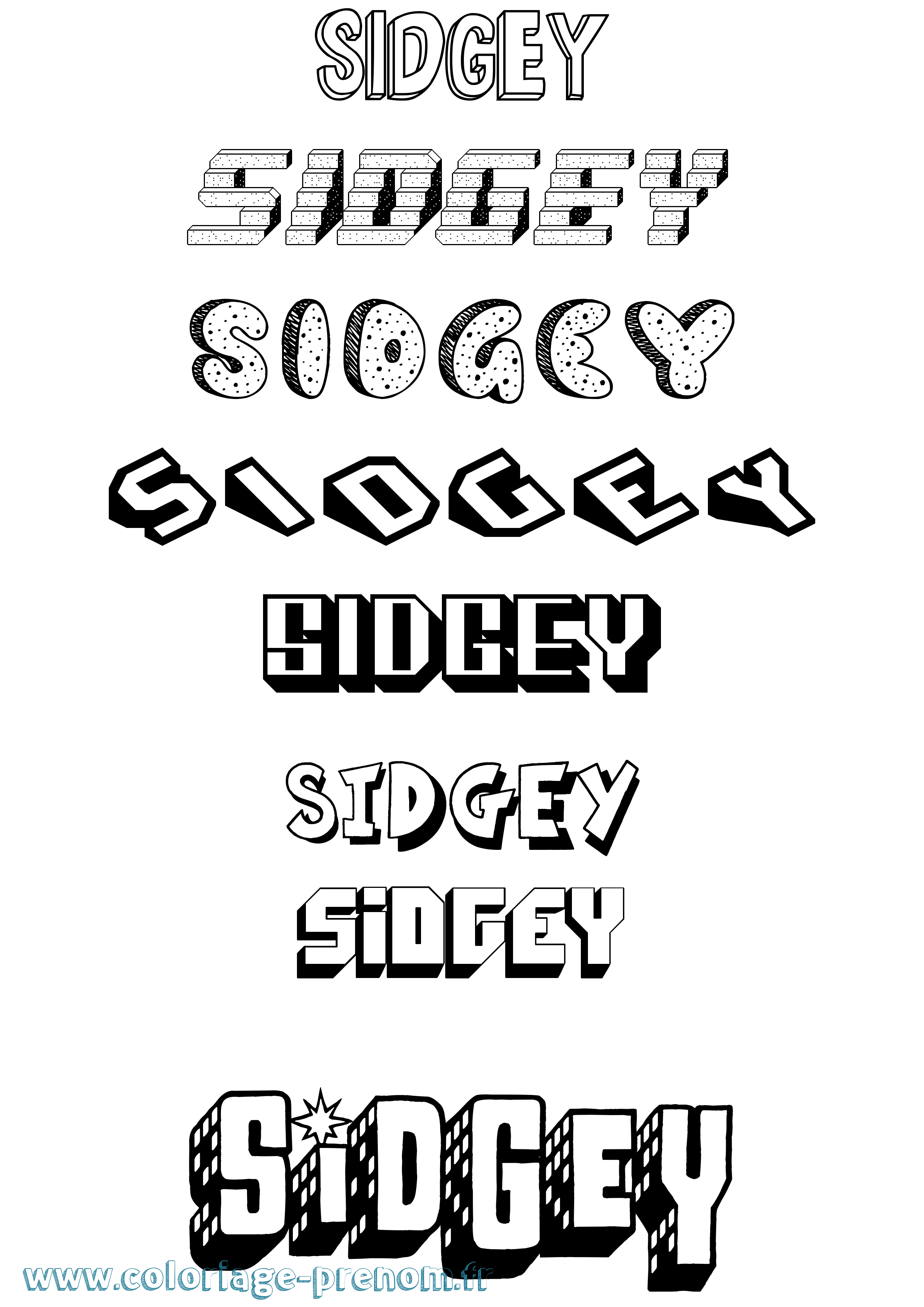 Coloriage Sidgey Effet 3D Coloriage prénom Sidgey Effet 3D