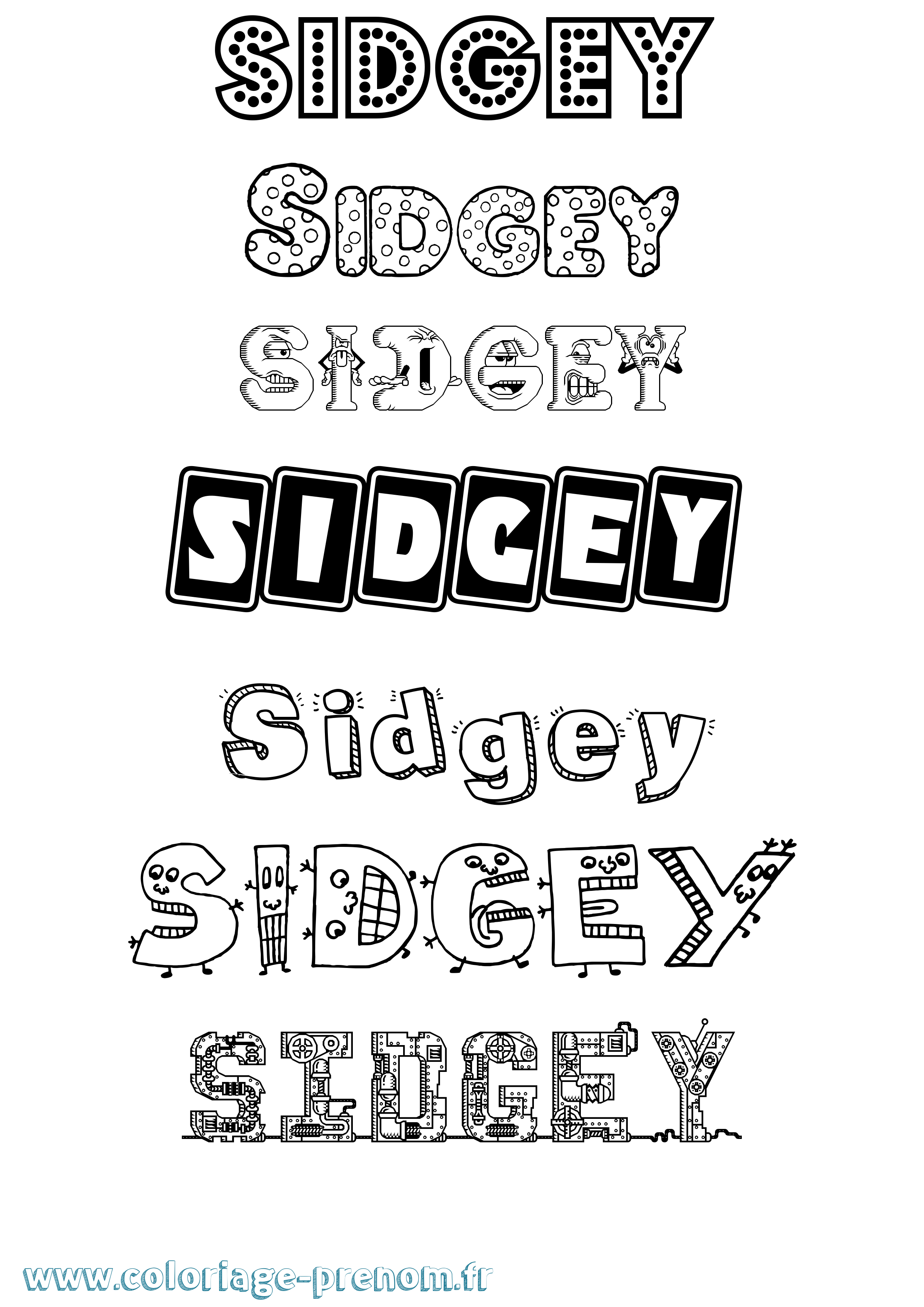 Coloriage Sidgey Fun Coloriage prénom Sidgey Fun