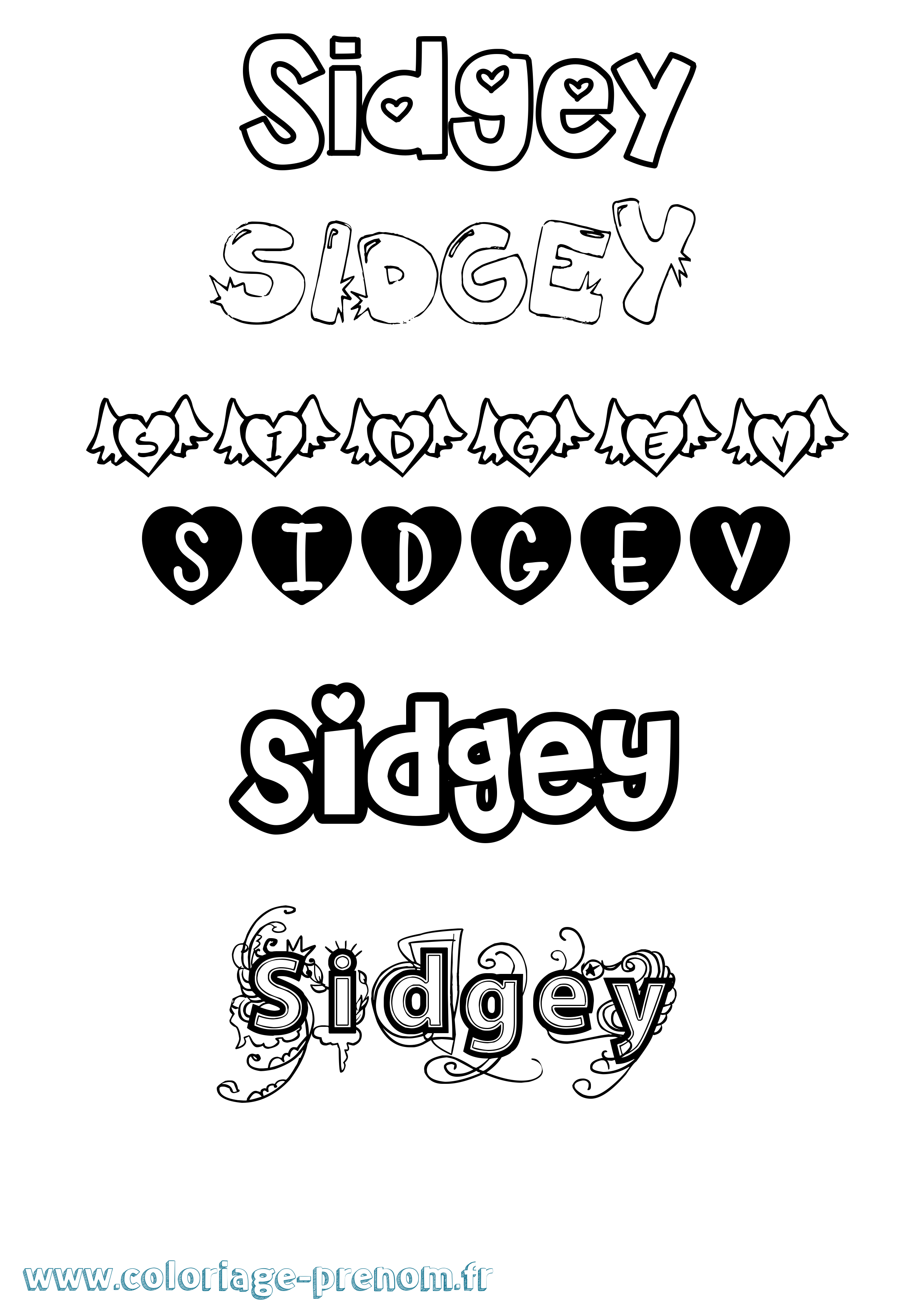 Coloriage Sidgey Girly Coloriage prénom Sidgey Girly