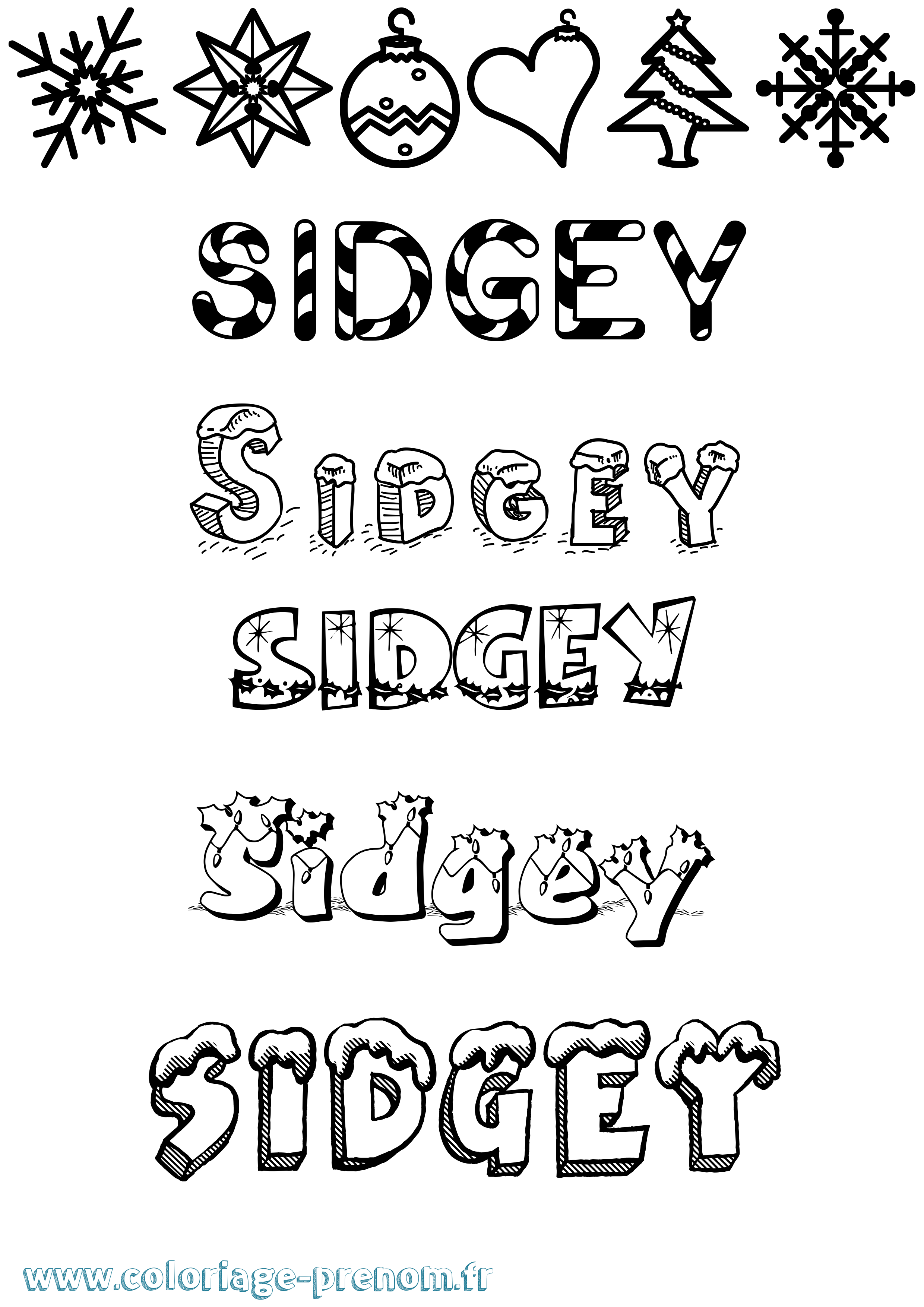Coloriage Sidgey Noël Coloriage prénom Sidgey Noël