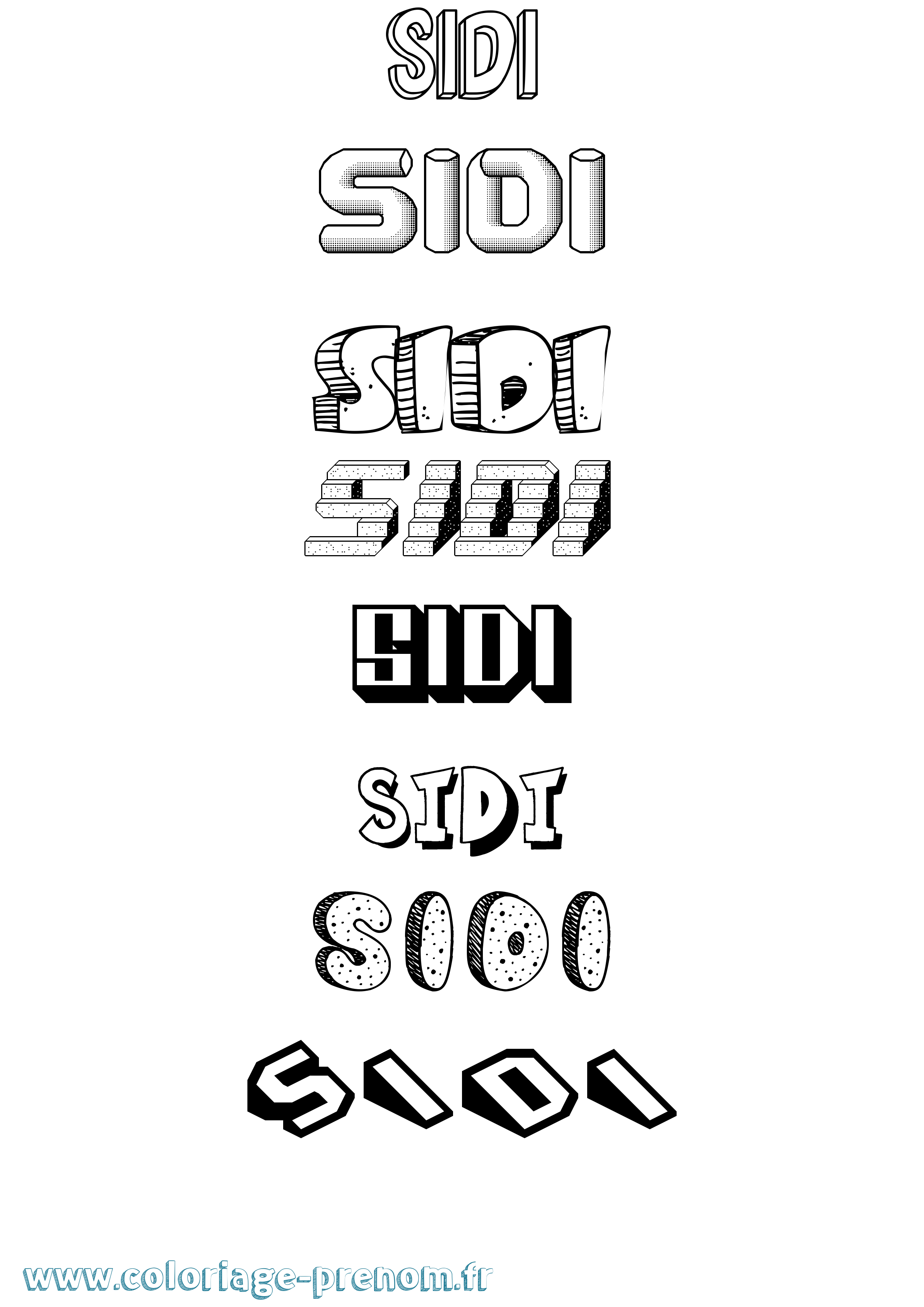 Coloriage Sidi Effet 3D Coloriage prénom Sidi Effet 3D