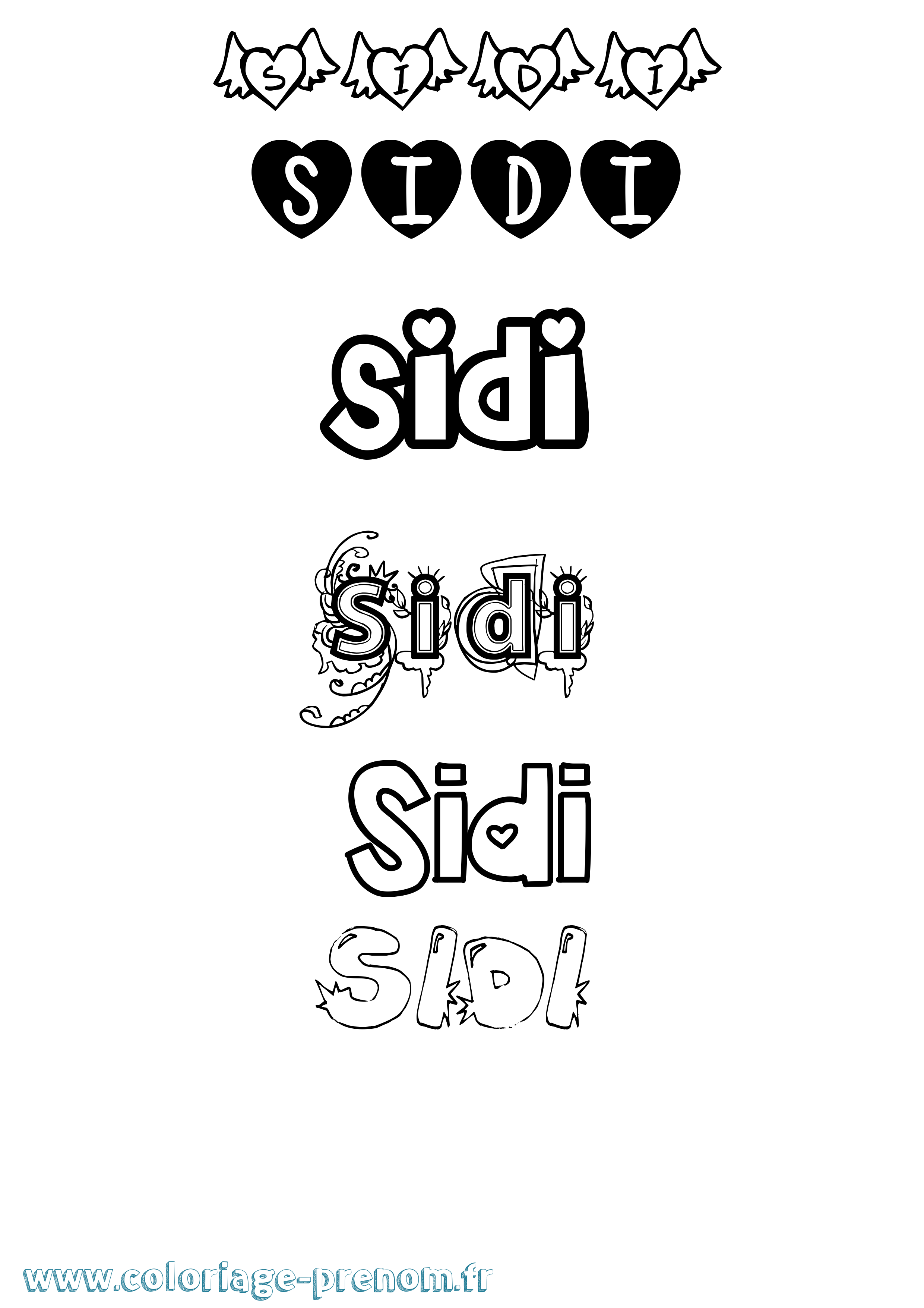 Coloriage Sidi Girly Coloriage prénom Sidi Girly
