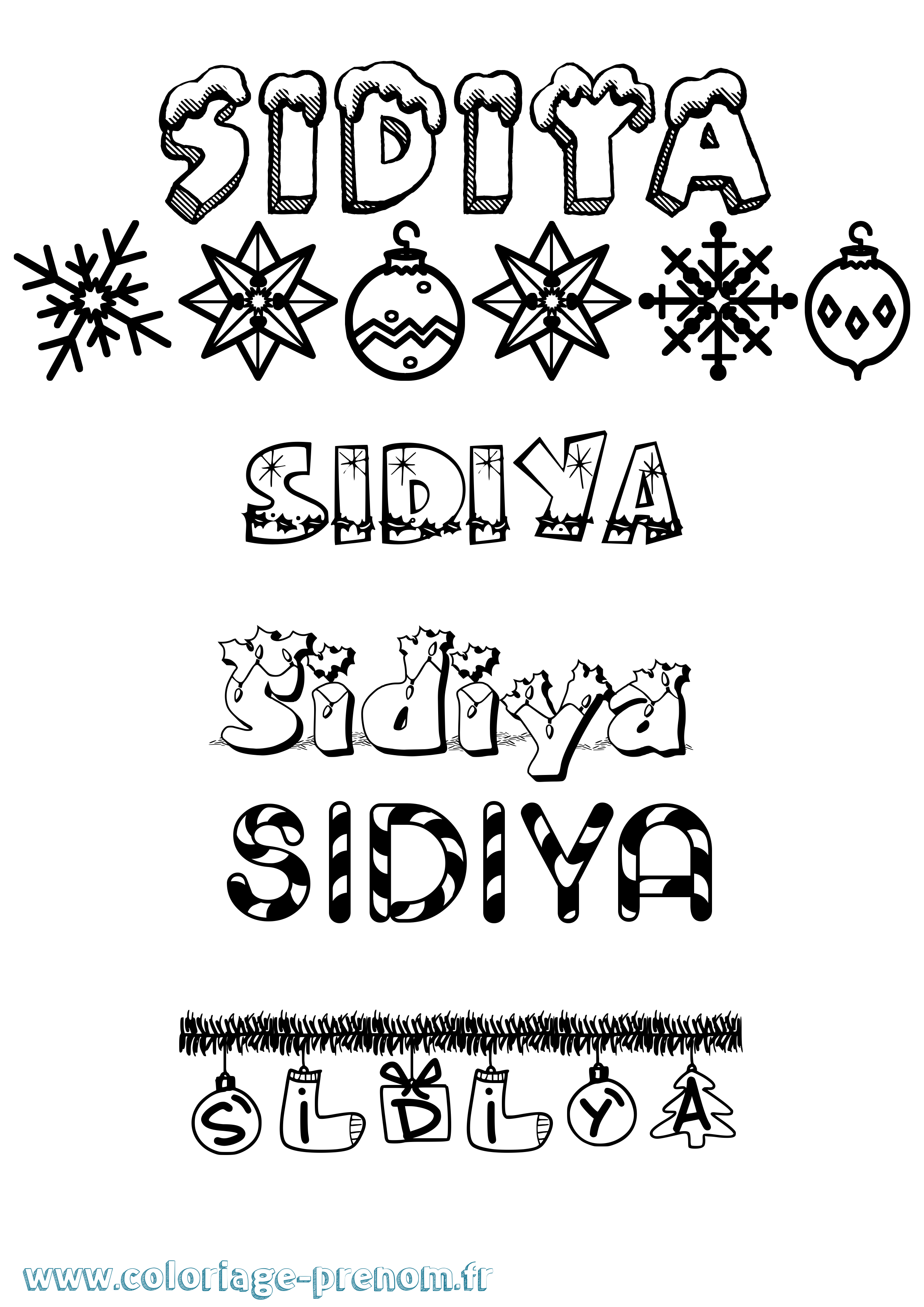 Coloriage Sidiya Noël Coloriage prénom Sidiya Noël