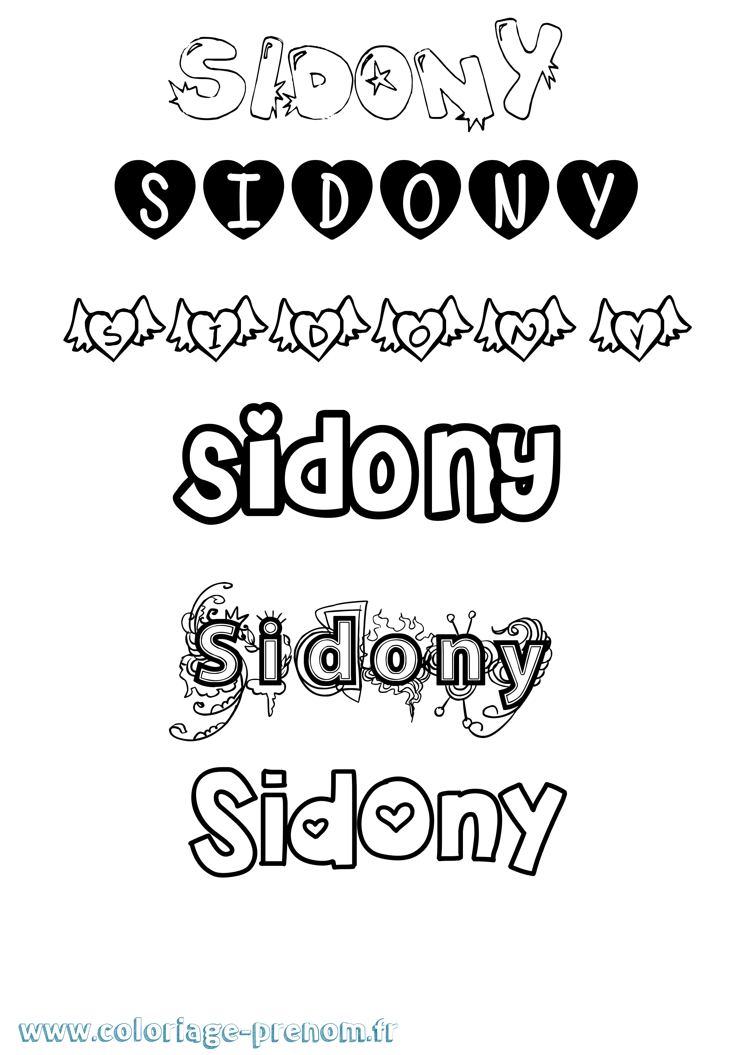 Coloriage Sidony Girly Coloriage prénom Sidony Girly