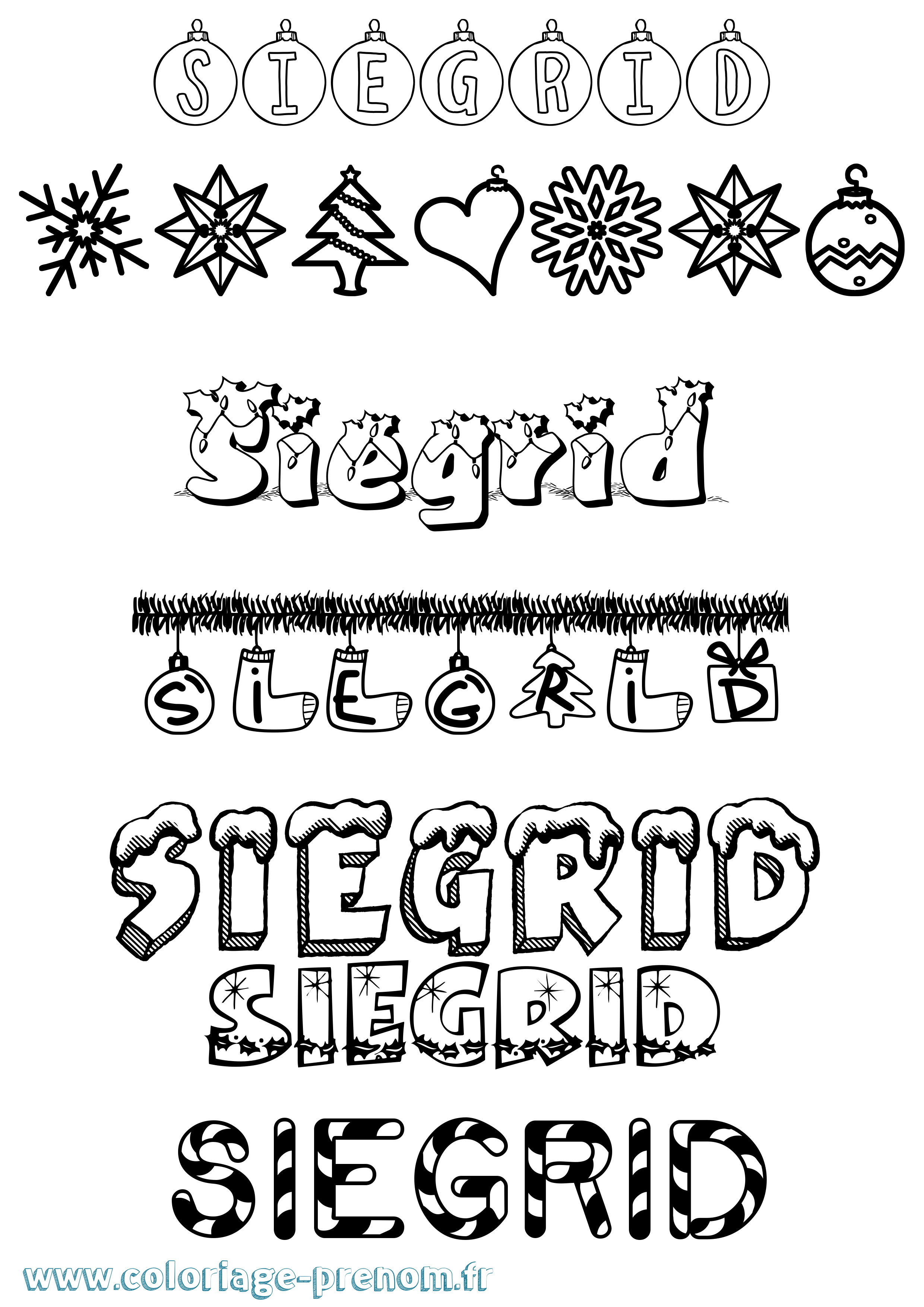 Coloriage Siegrid Noël Coloriage prénom Siegrid Noël