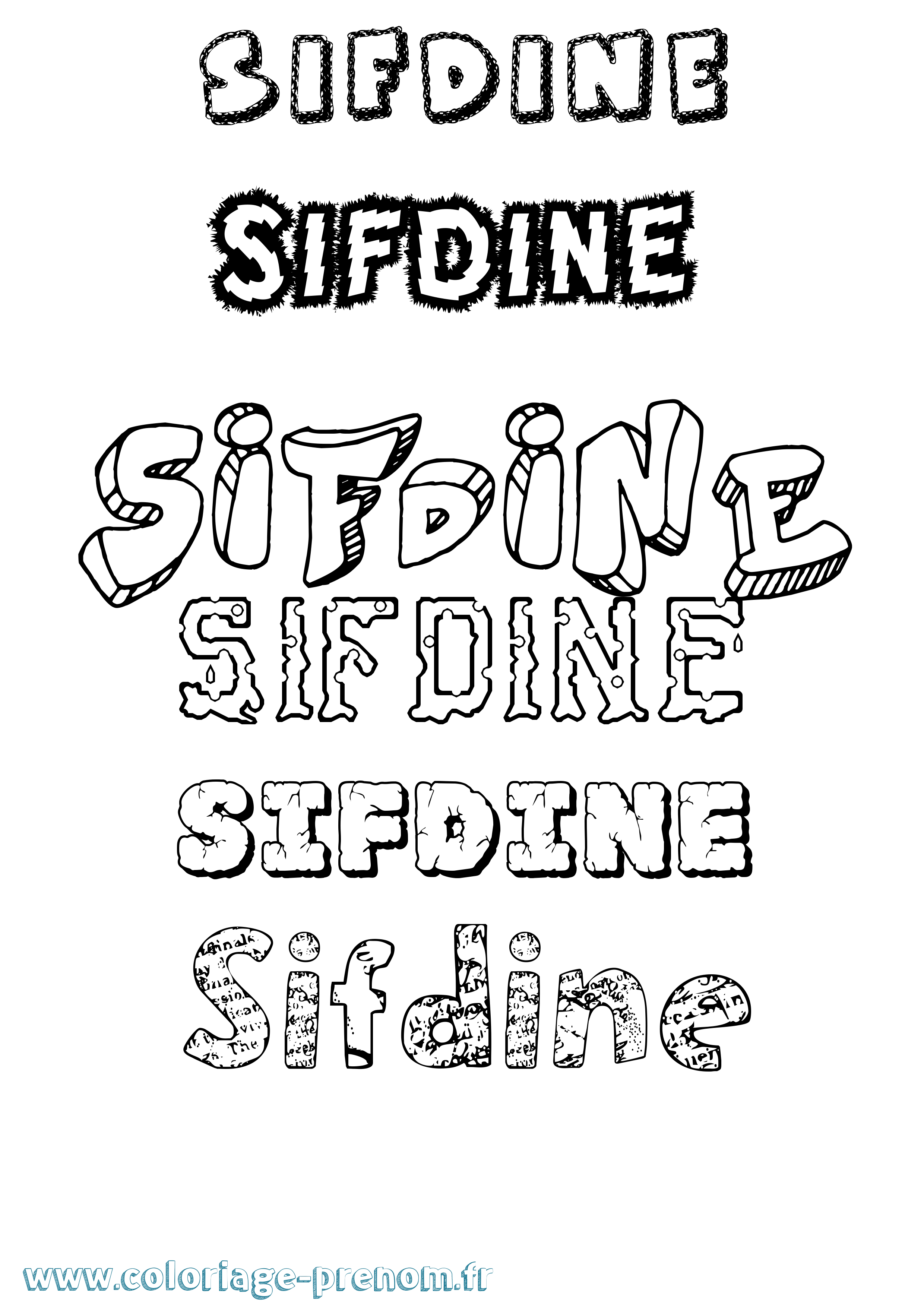Coloriage Sifdine Destructuré Coloriage prénom Sifdine Destructuré
